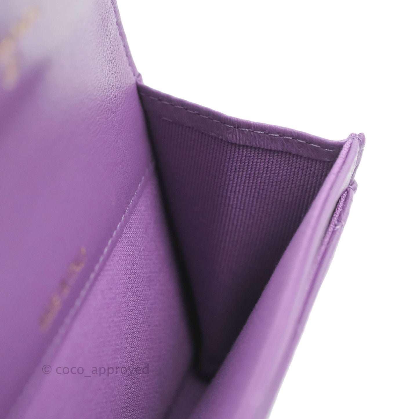 Chanel Quilted Flap Card Holder Purple Lambskin Gold Hardware