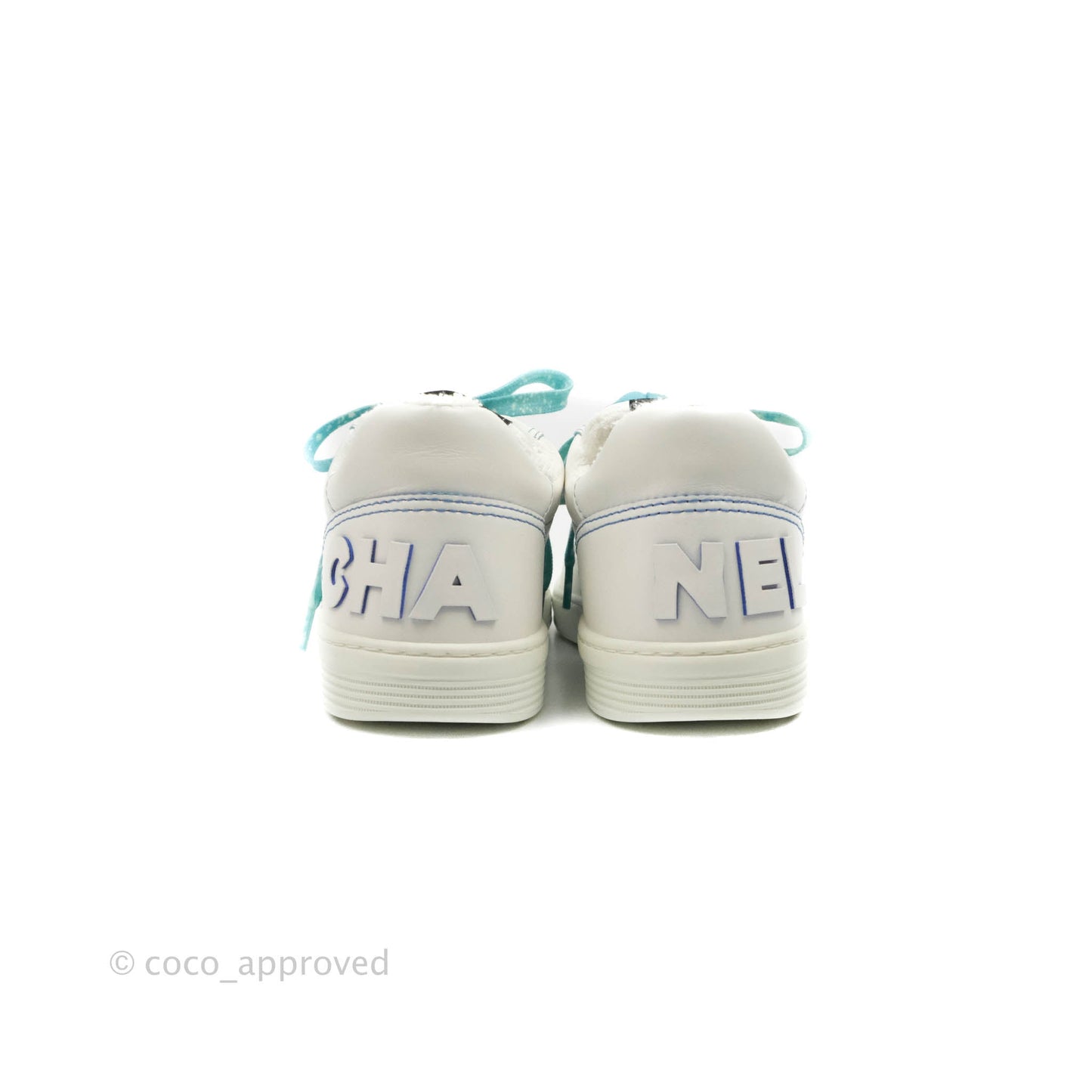 Chanel Calfskin Logo Sneakers White Blue Size 39