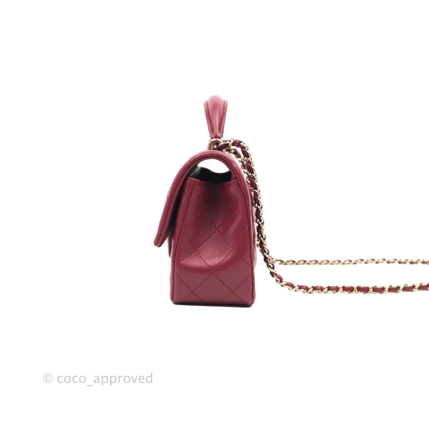 Chanel Top Handle Mini Rectangular Flap Bag Burgundy Lambskin Gold Hardware