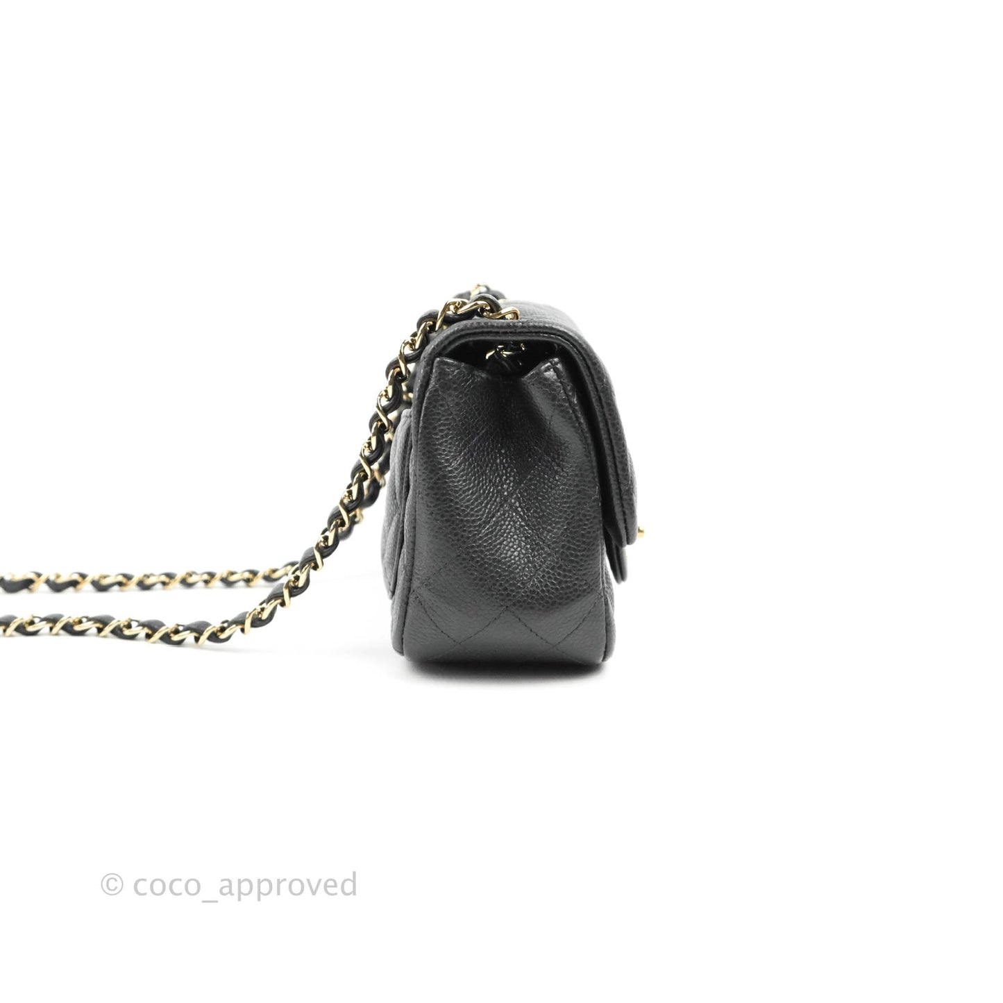Chanel Quilted Mini Square Flap Bag Pearly Black Caviar Gold Hardware