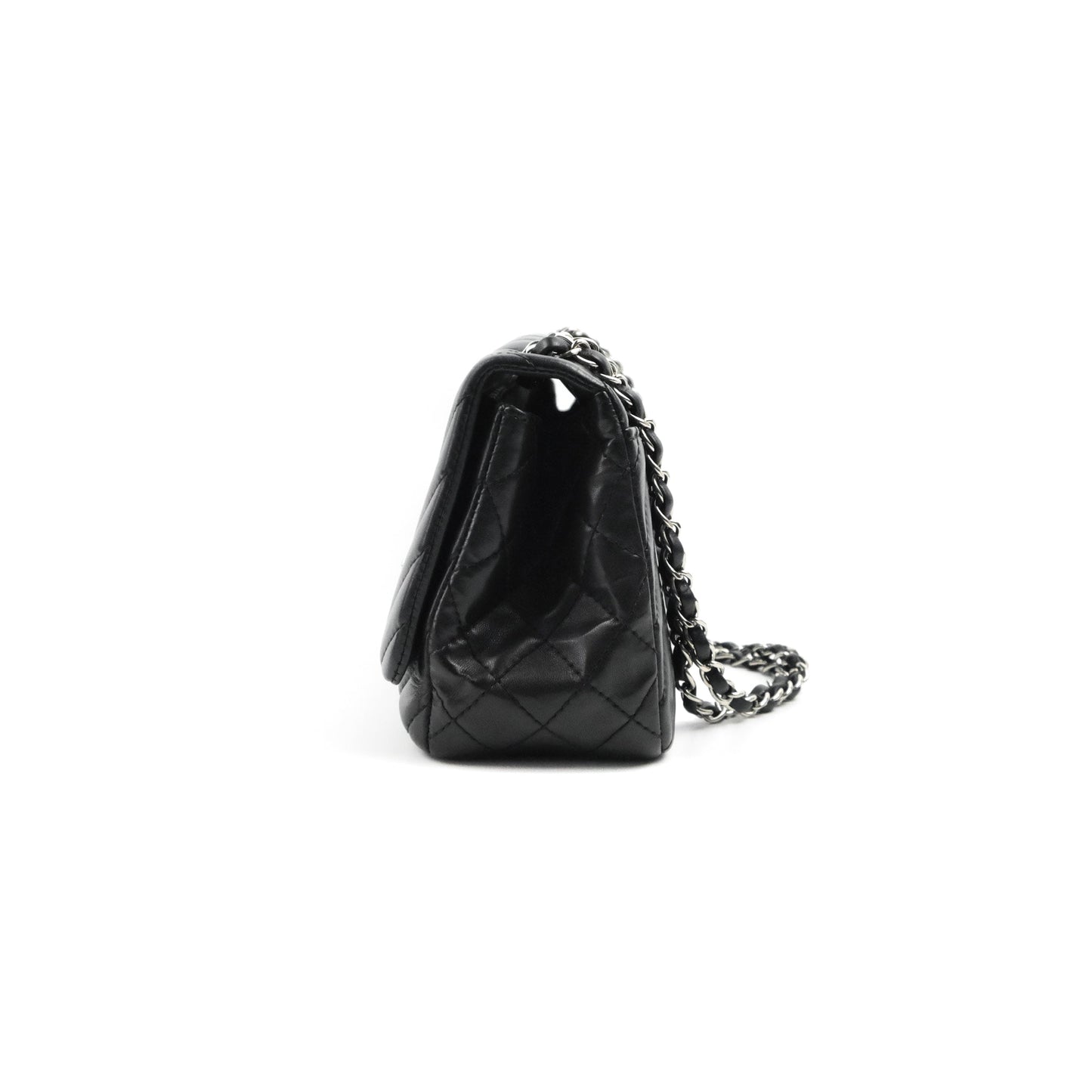 Chanel Surpique Chevron Medium Flap Black Silver Hardware
