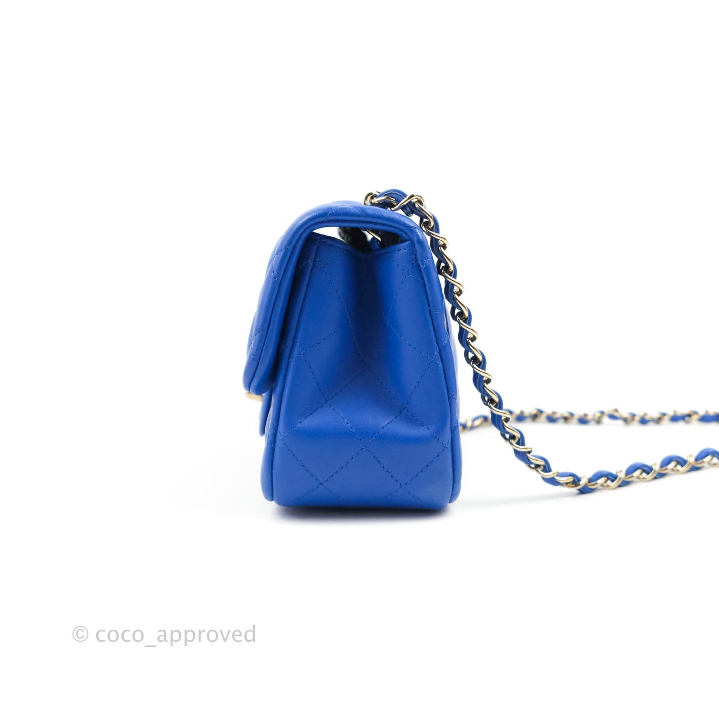 Chanel Mini Square Blue Lambskin Gold Hardware