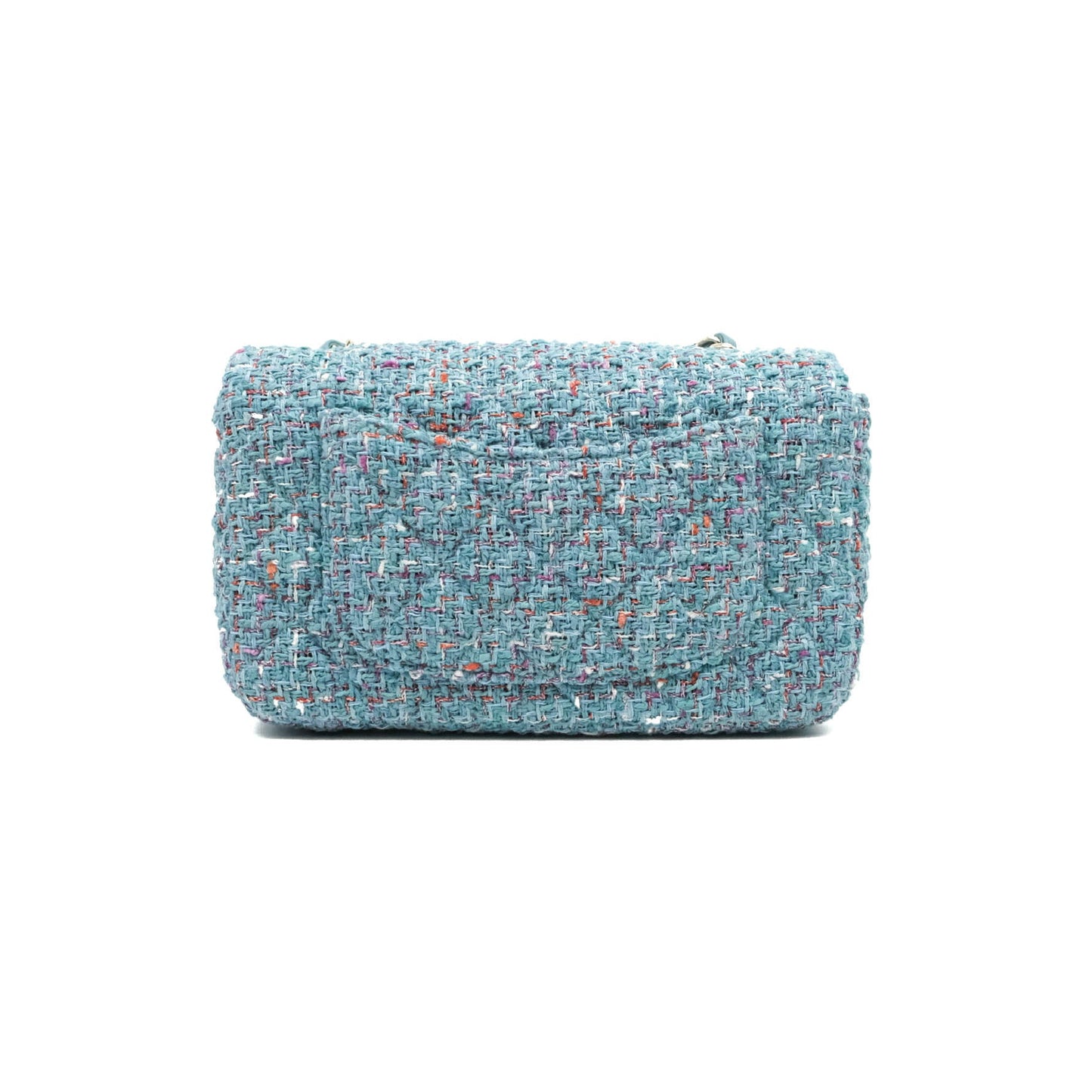 Chanel Quilted Mini Rectangular Flap Blue Tweed Gold Hardware