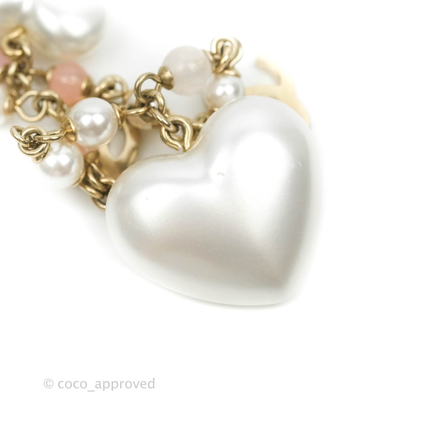 Chanel CC Crystal Pearl Heart Belt Gold Tone 21B