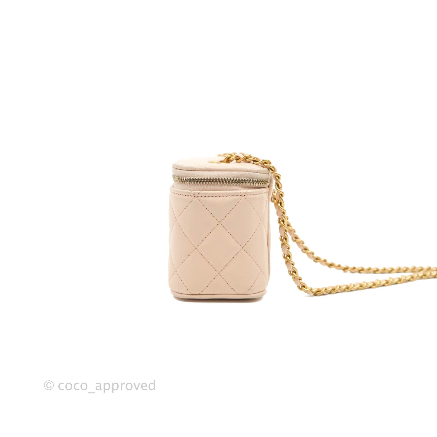 Chanel Classic Mini Pearl Crush Vanity With Chain Light Pink Lambskin Aged Gold Hardware