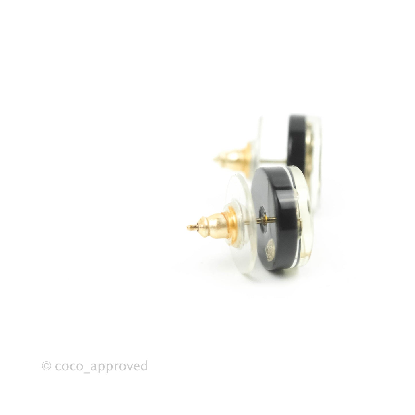 Chanel CC Resin Black/White Earrings Gold Tone 19C