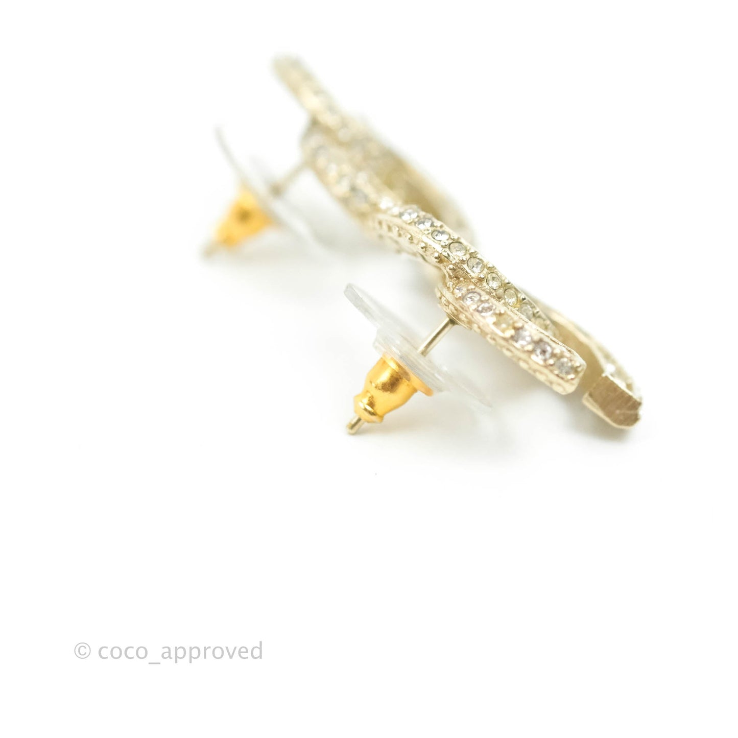 Chanel Crystal CC Earrings Gold Tone