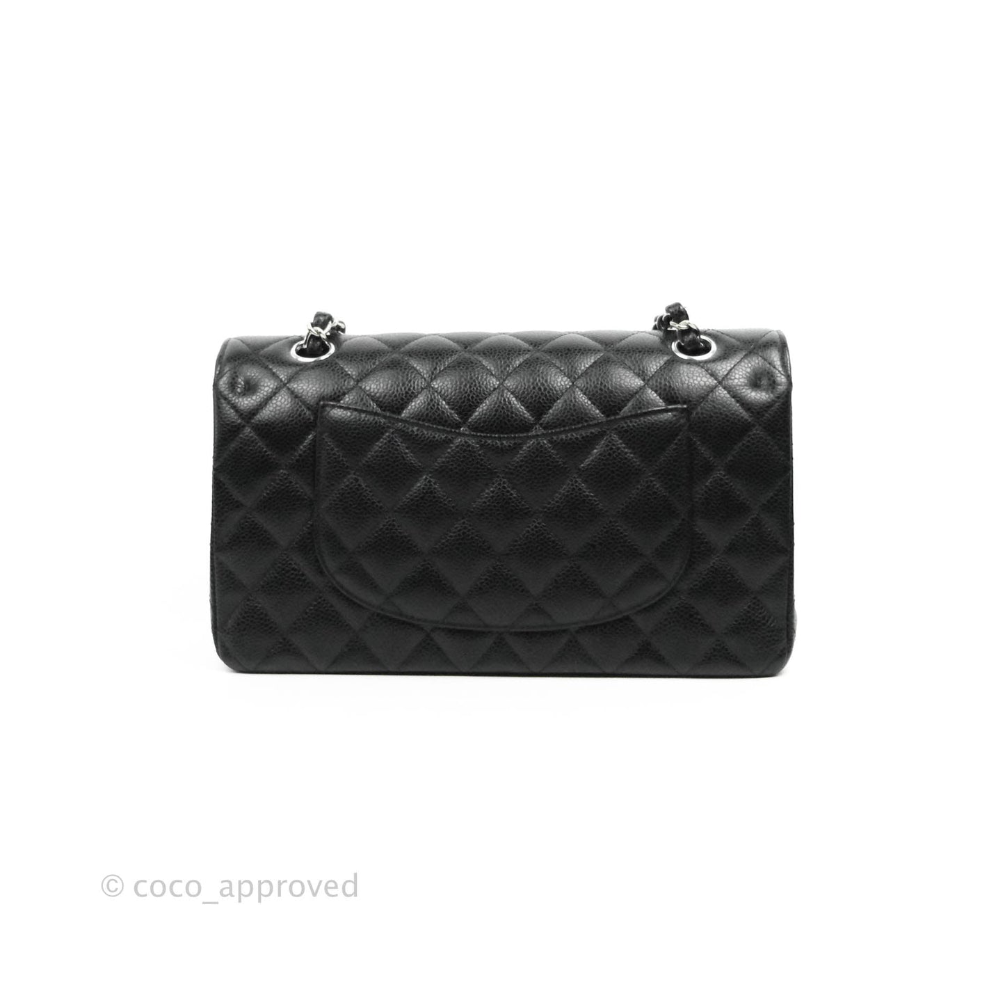 Chanel Classic M/L Medium Double Flap Bag Black Caviar Silver Hardware