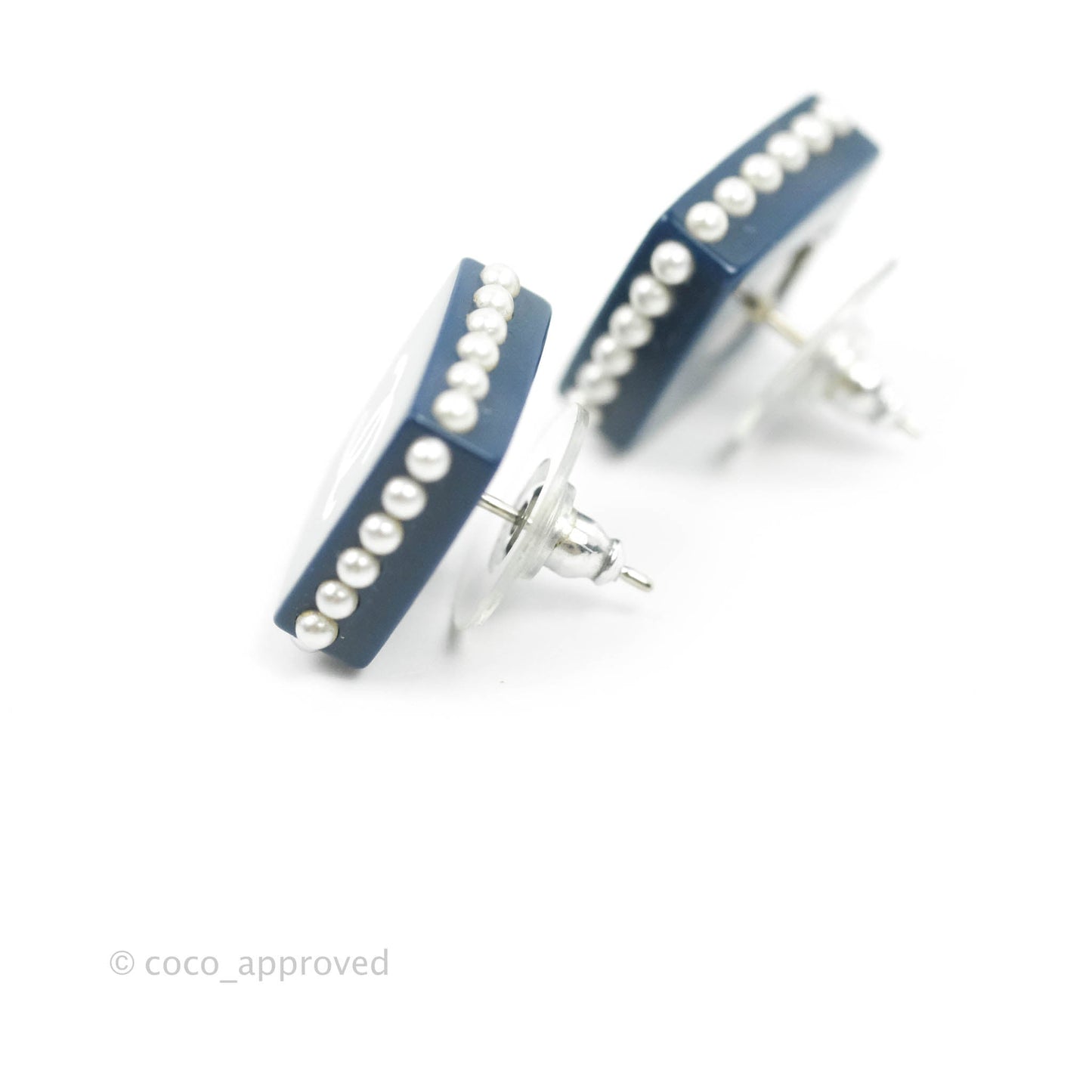 Chanel Resin Pearl Square CC Earrings Blue