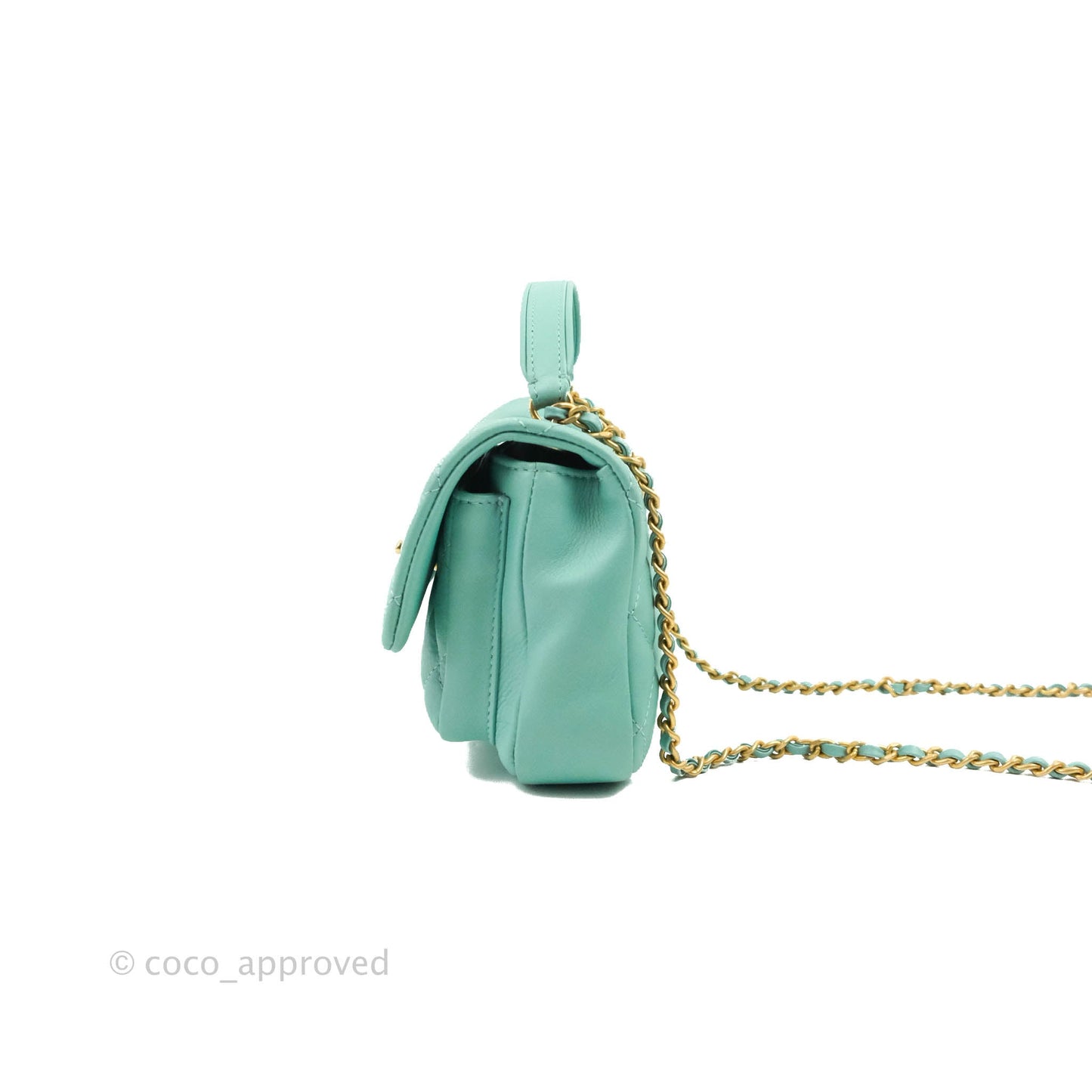 Chanel Quilted Small Day Trip Tiffany Blue Green Lambskin Aged Gold Hardware