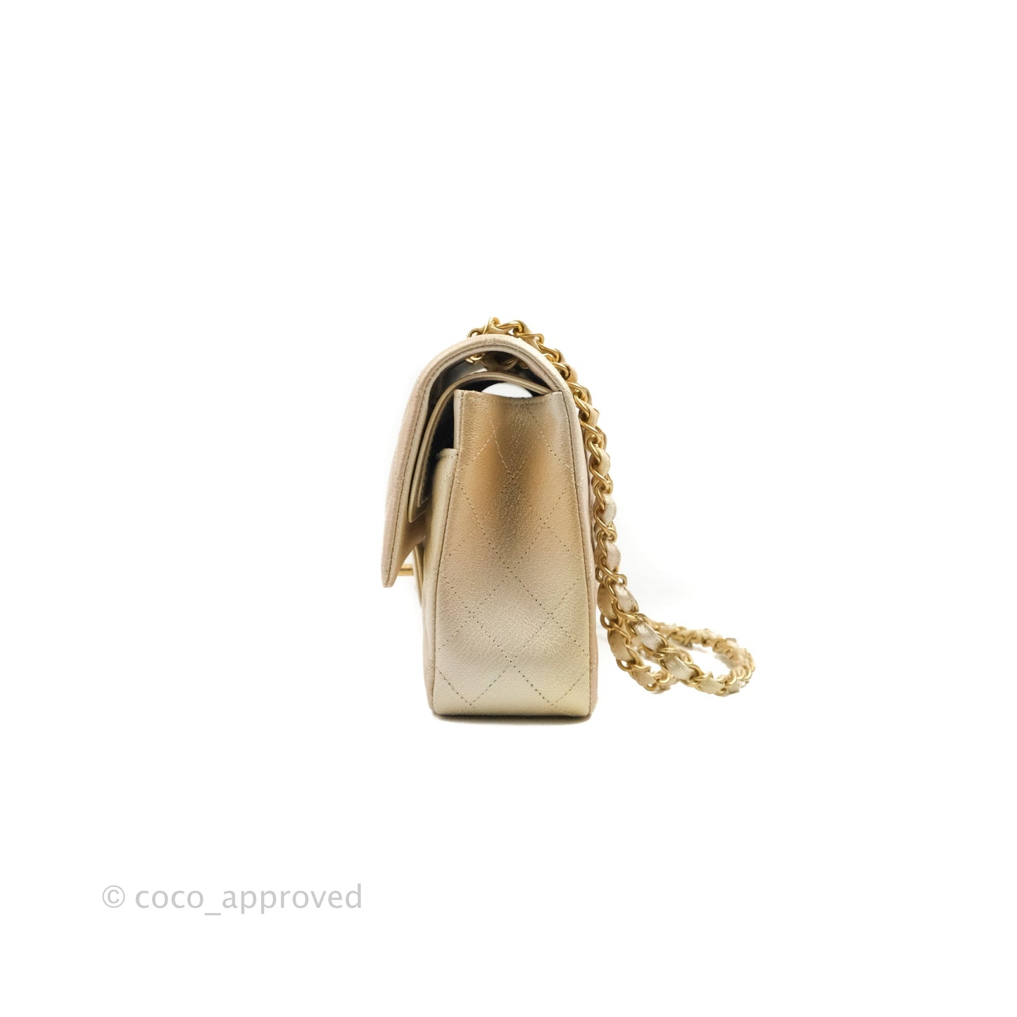Chanel Classic Quilted M/L Medium Flap Ombre Metallic Goatskin Aged Gold Hardware
