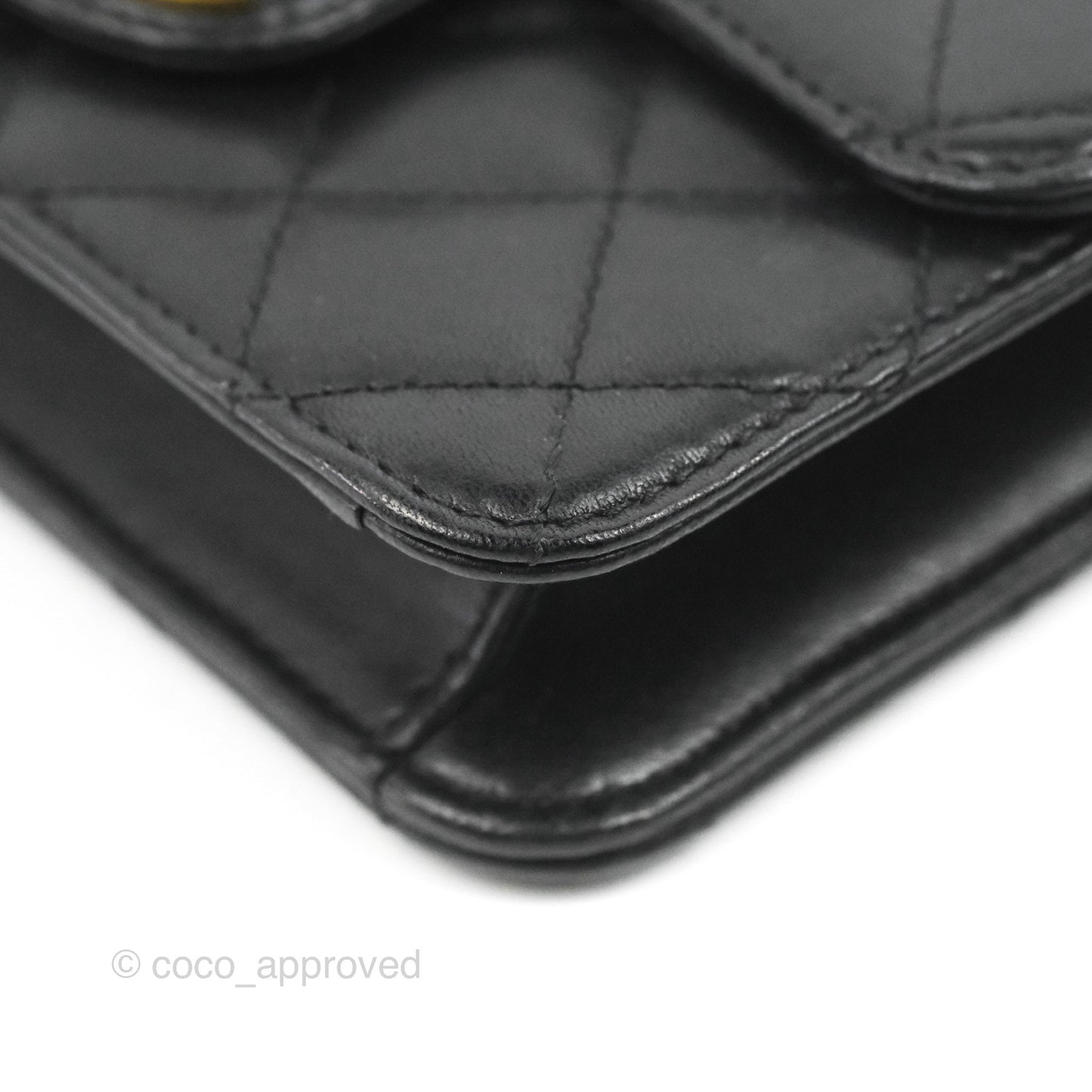 Chanel Mini Flap on Chain Black Calfskin Aged Gold Hardware