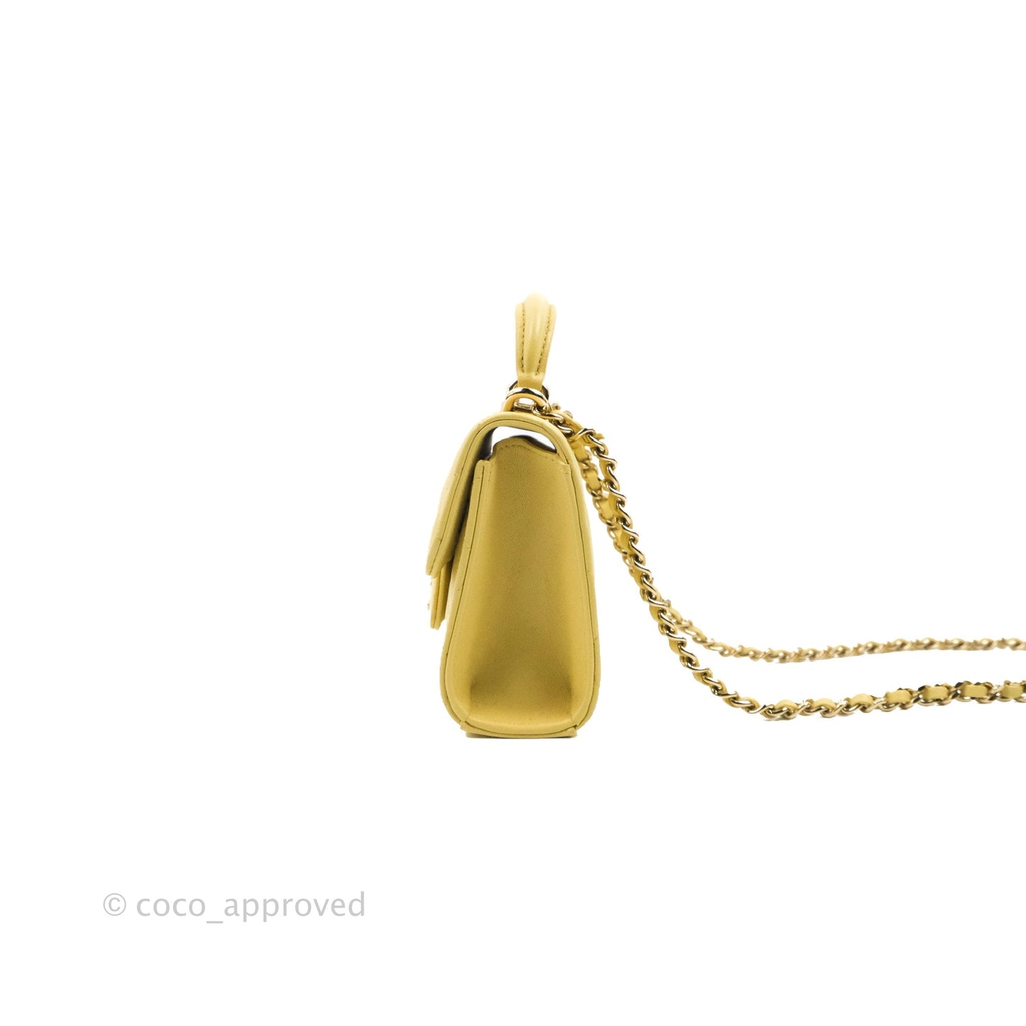 Chanel Mini Handle Clutch With Chain Yellow Lambskin Gold Hardware