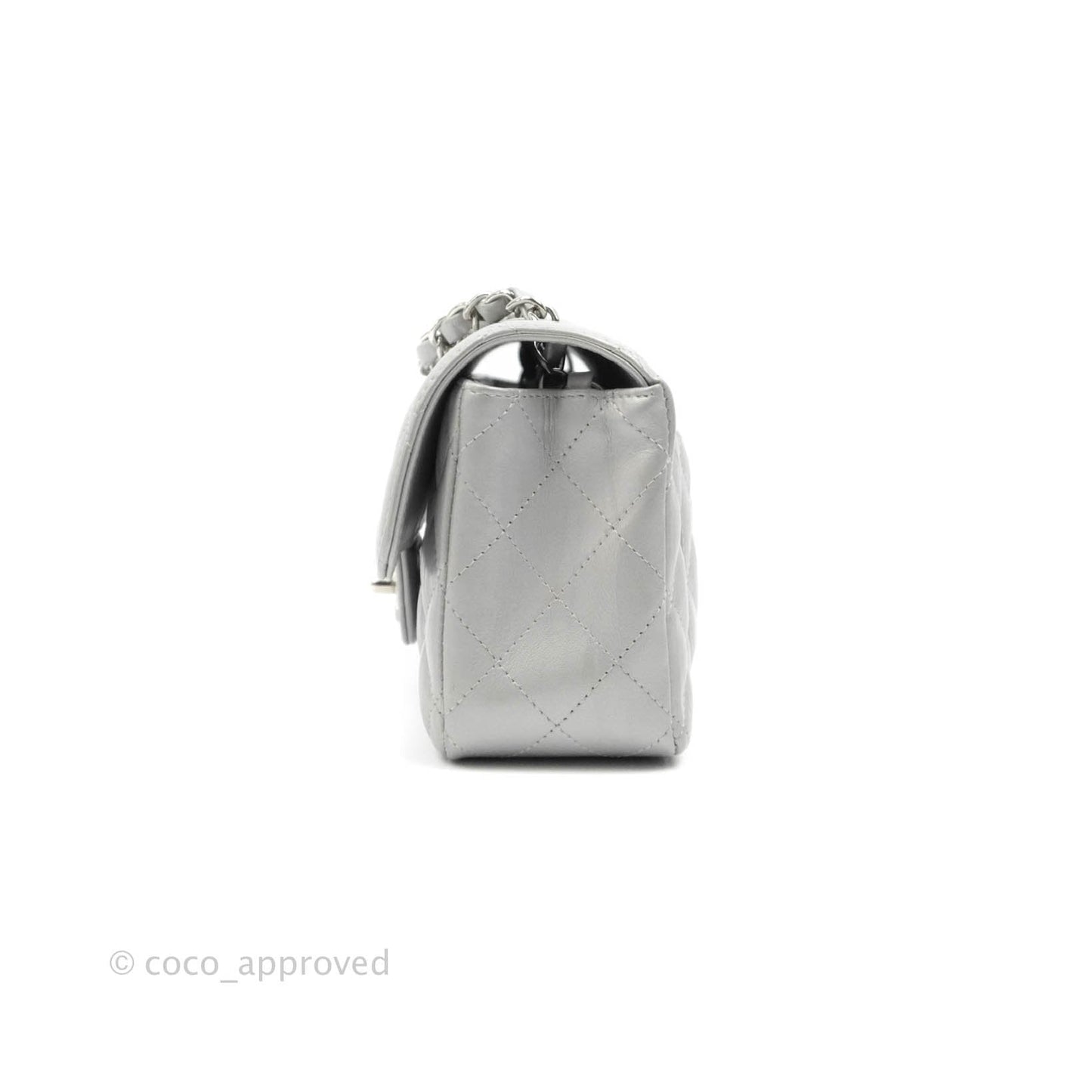 Chanel Quilted Mini Rectangular Silver Crumpled Calfskin Silver Hardware