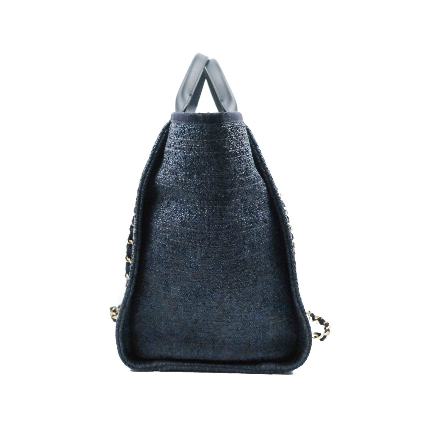 Chanel Large Deauville Navy Blue Glitter Canvas Gold Hardware