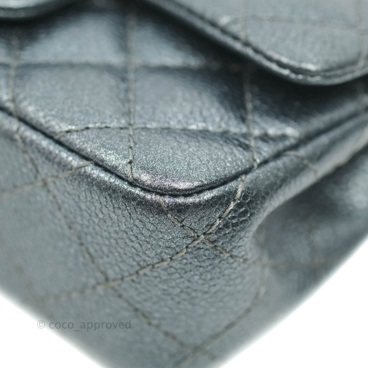Chanel Quilted Extra Mini Rectangular Flap Metallic Dark Grey Caviar Ruthenium Hardware