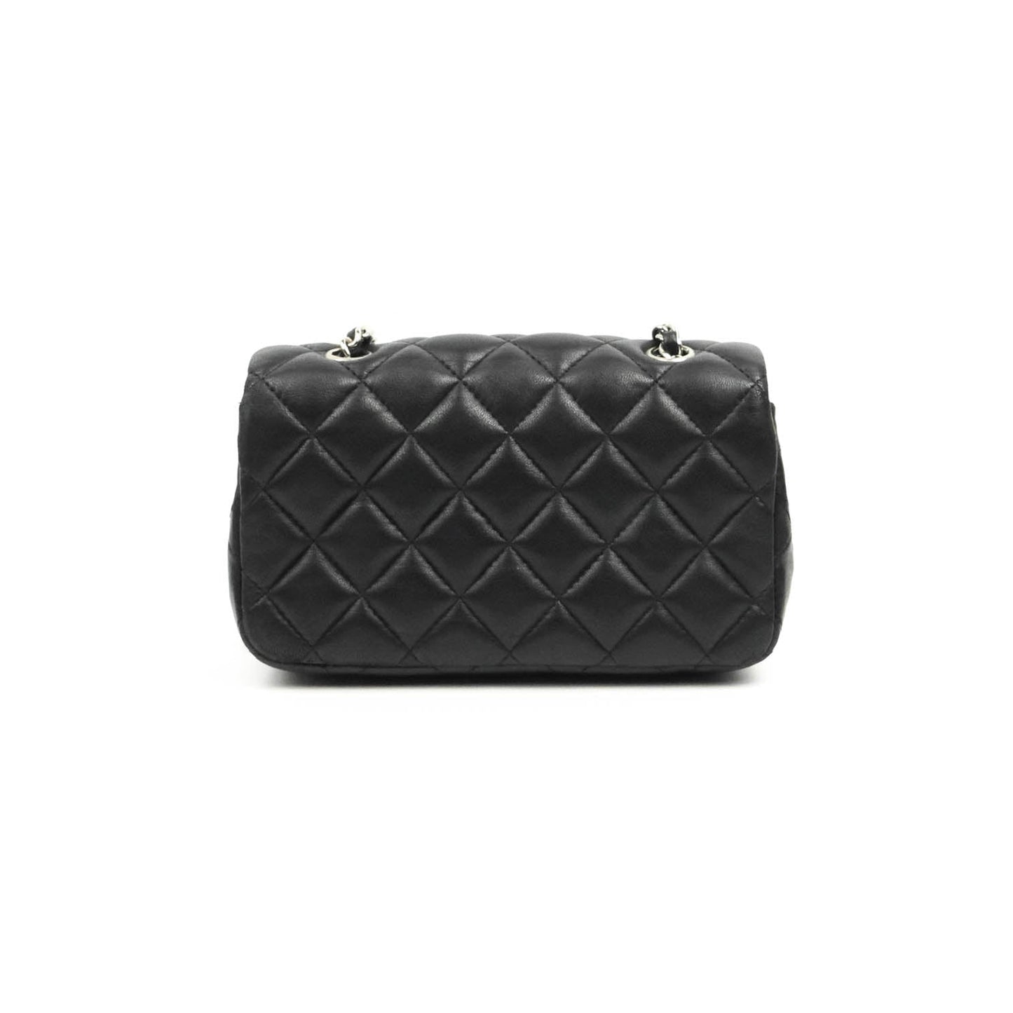 Chanel Quilted Extra Mini Rectangular Flap Black Lambskin Silver Hardware