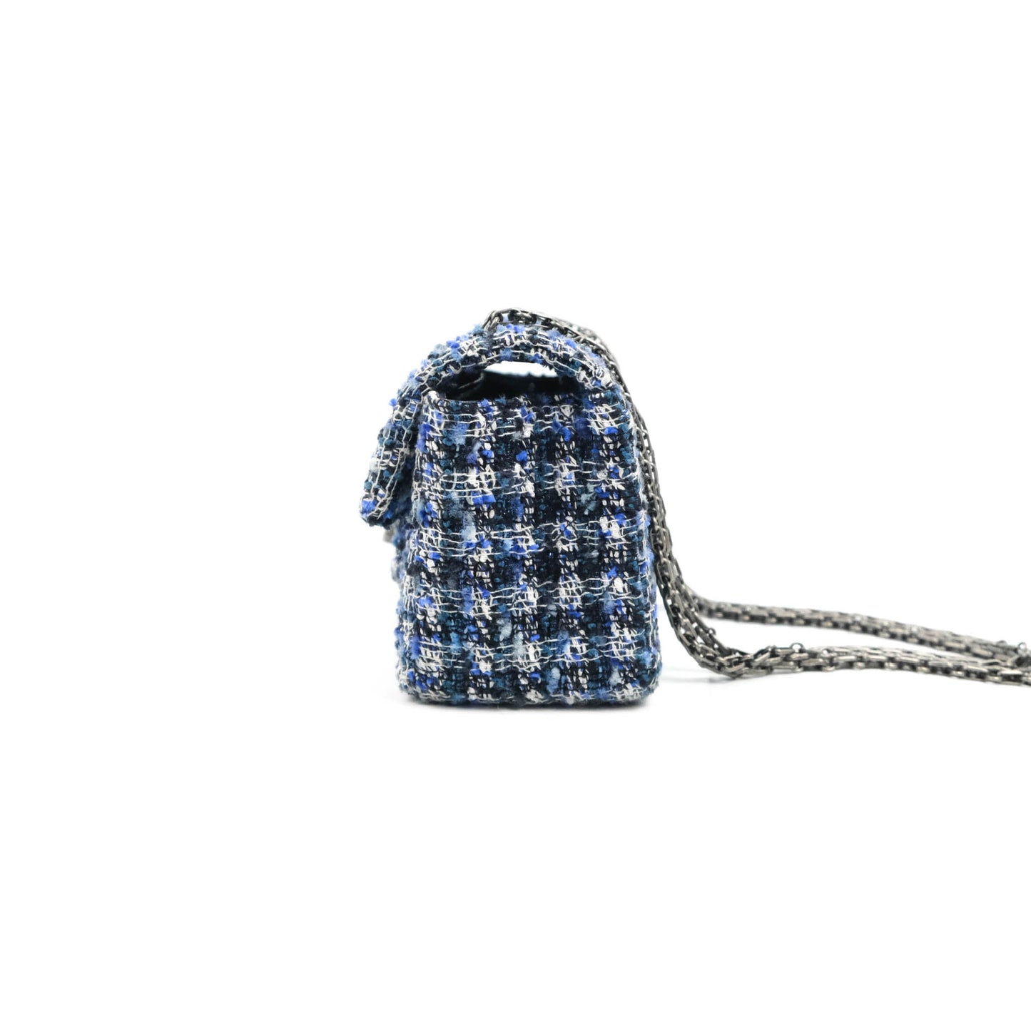 Chanel Mini Reissue 224 Blue Tweed Ruthenium Hardware