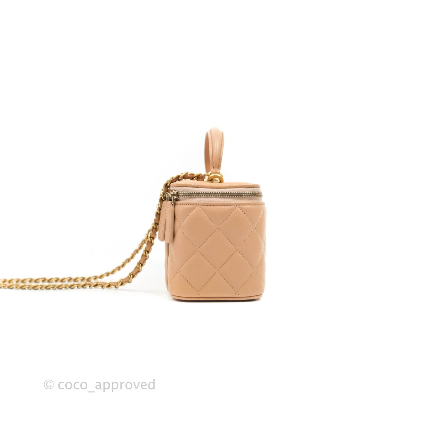Chanel Vanity Rectangular Top Handle Beige Lambskin Aged Gold Hardware