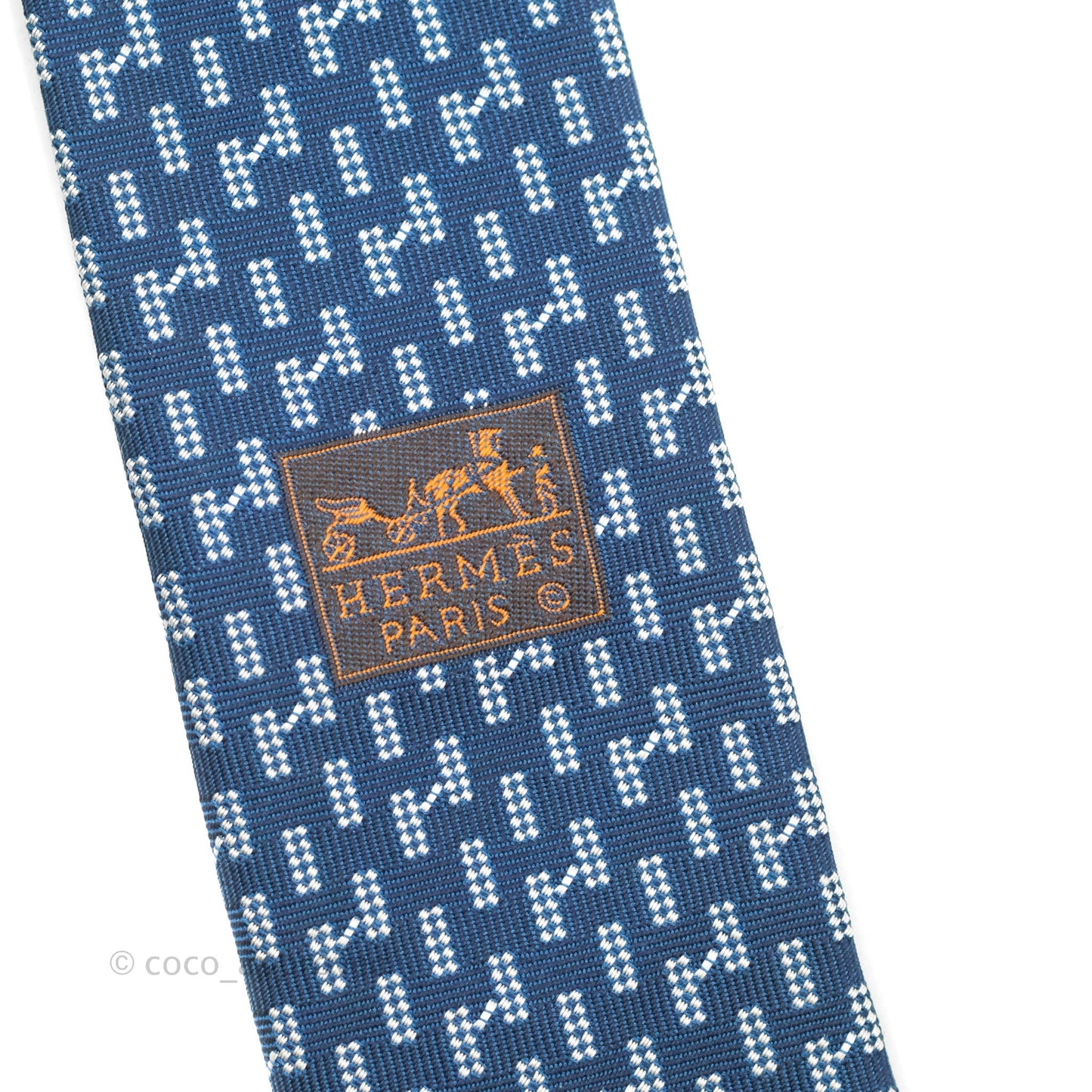 Hermès Lourde H Hippique White Marine Silk Tie