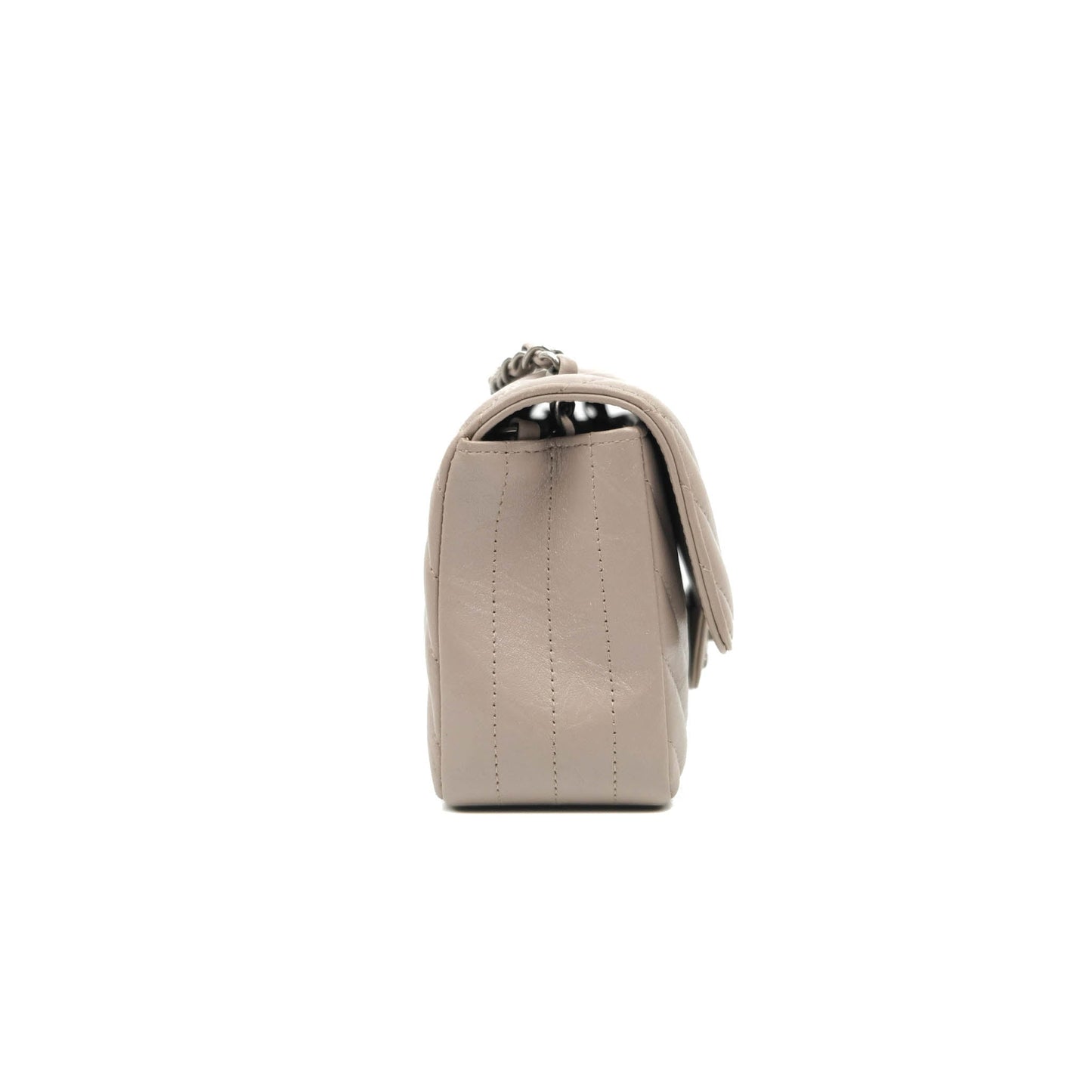 Chanel Chevron Mini Rectangular Flap Taupe Grey Calfskin Ruthenium Hardware 18B