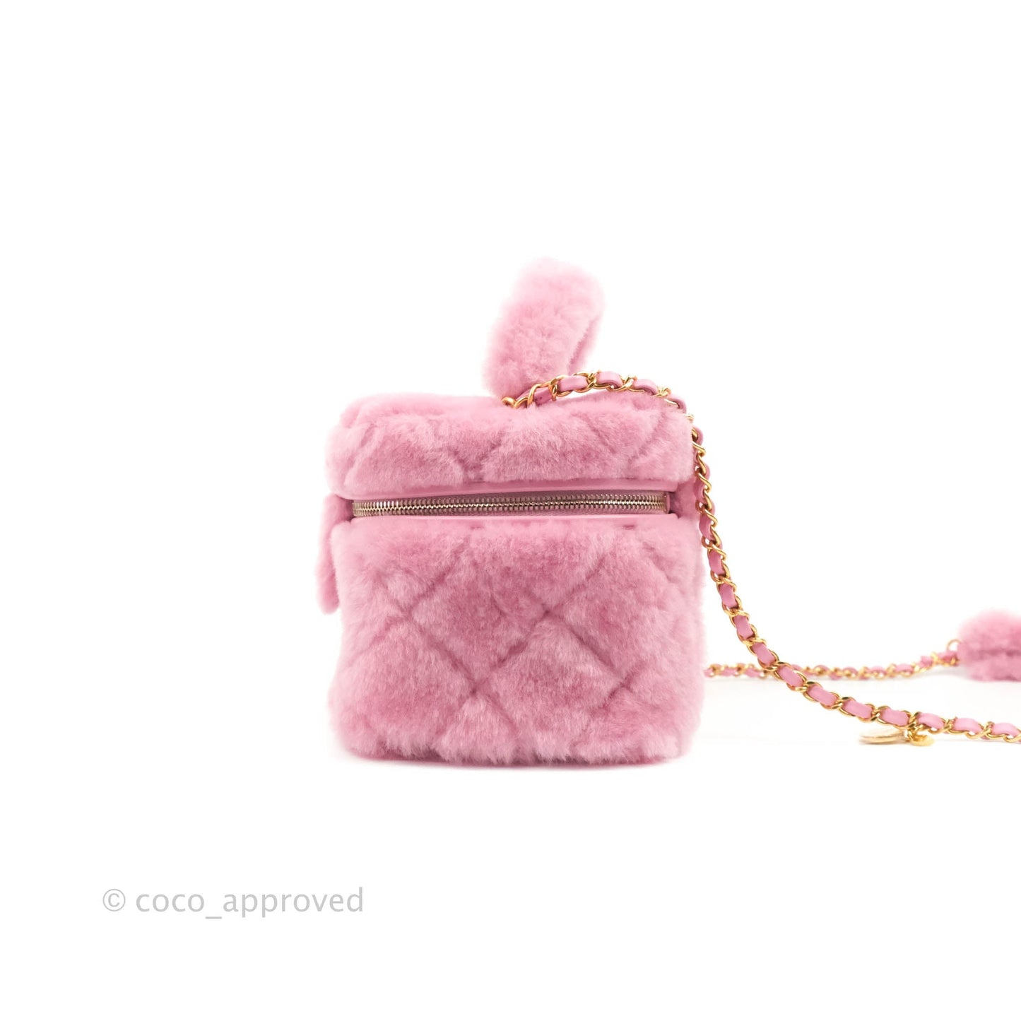 Chanel Small Vanity Case Pink Shearling Lambskin Gold Hardware 22A