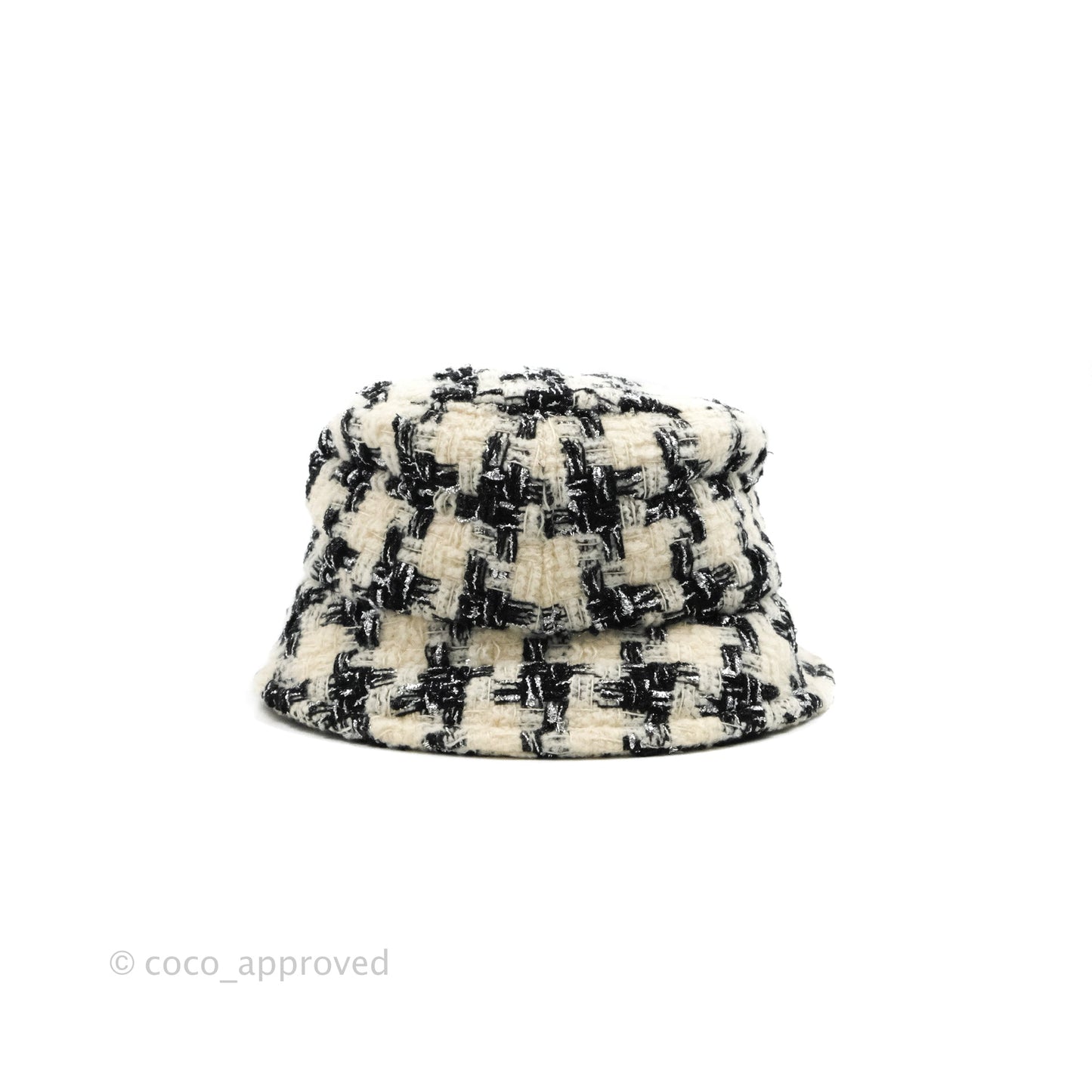 Chanel Houndstooth Tweed Bucket Hat Black White