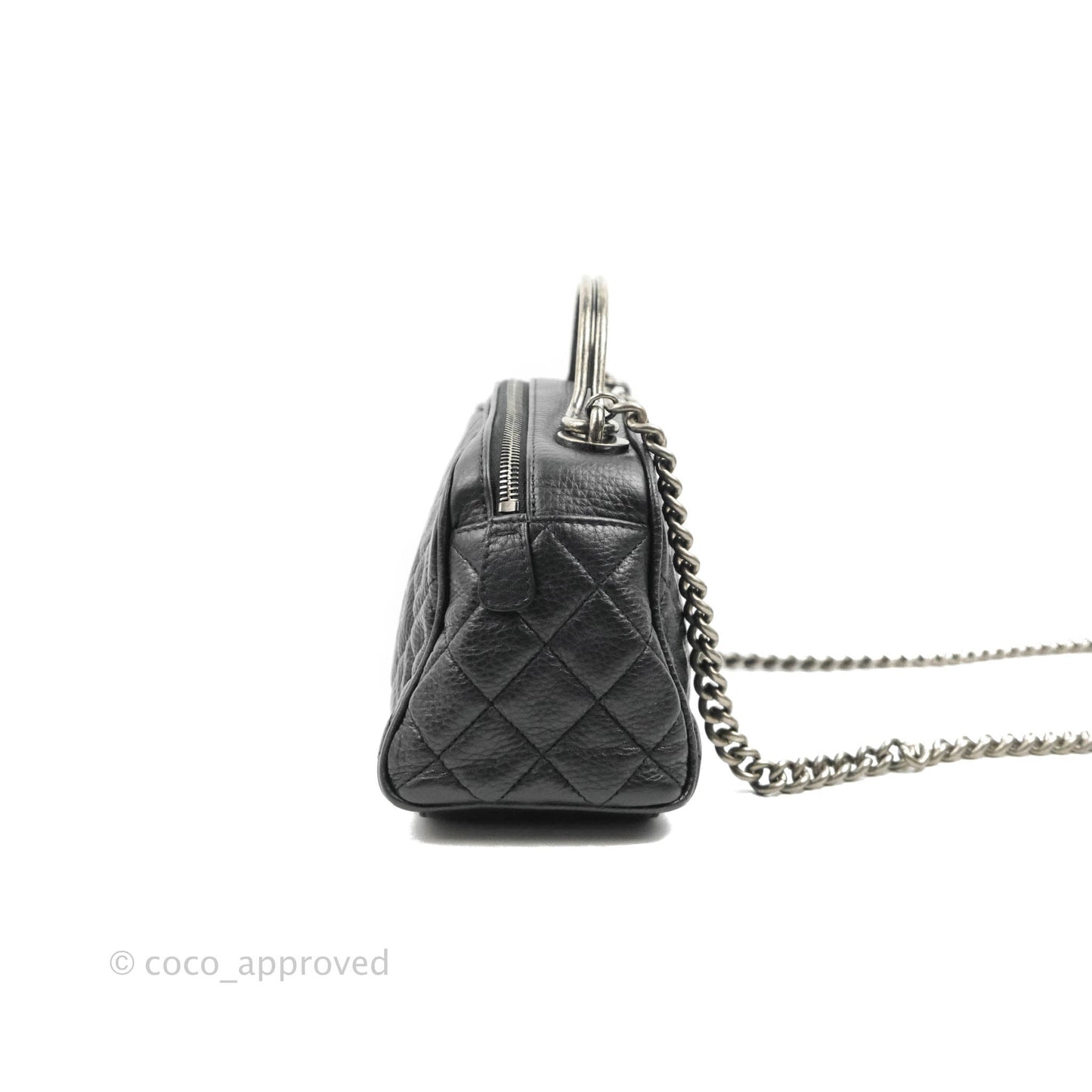 Chanel Quilted Airline Bowling Bag with Handle Black Calfskin Ruthenium Hardware
