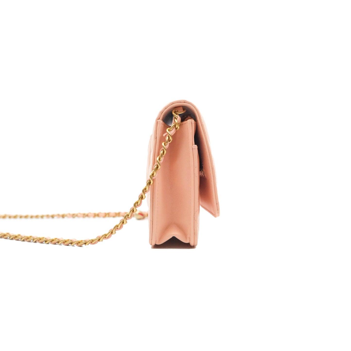 Chanel Quilted Pearl Crush Wallet on Chain WOC Light Pink Lambskin Aged Gold Hardware