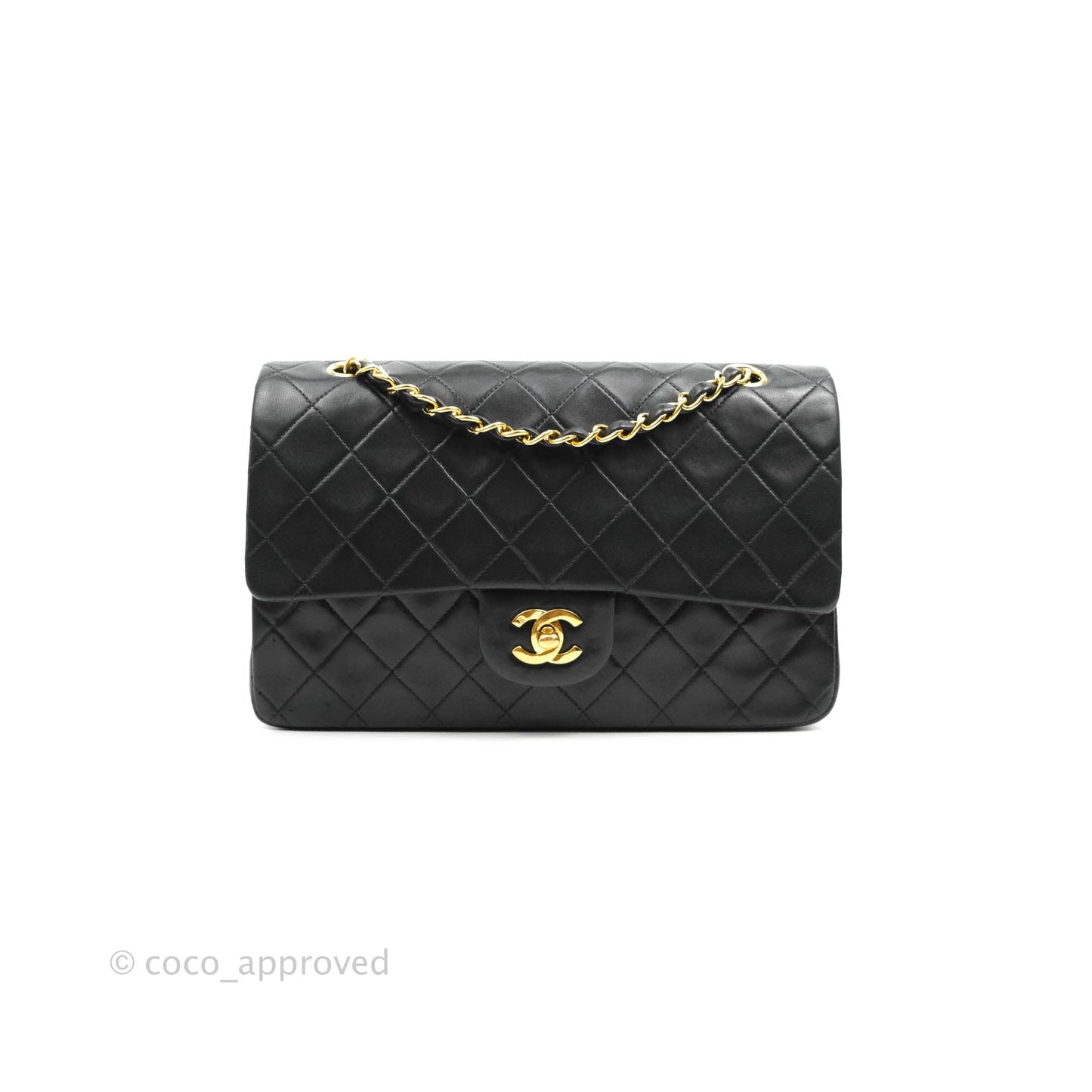 Chanel Vintage Classic M/L Medium Double Flap Bag Black Lambskin 24K Gold Hardware