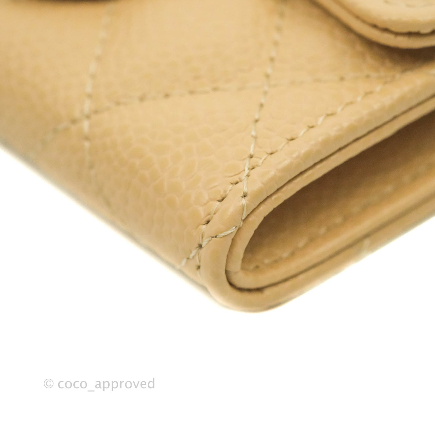Chanel Quilted Flap Card Holder Beige Caviar Silver Hardware