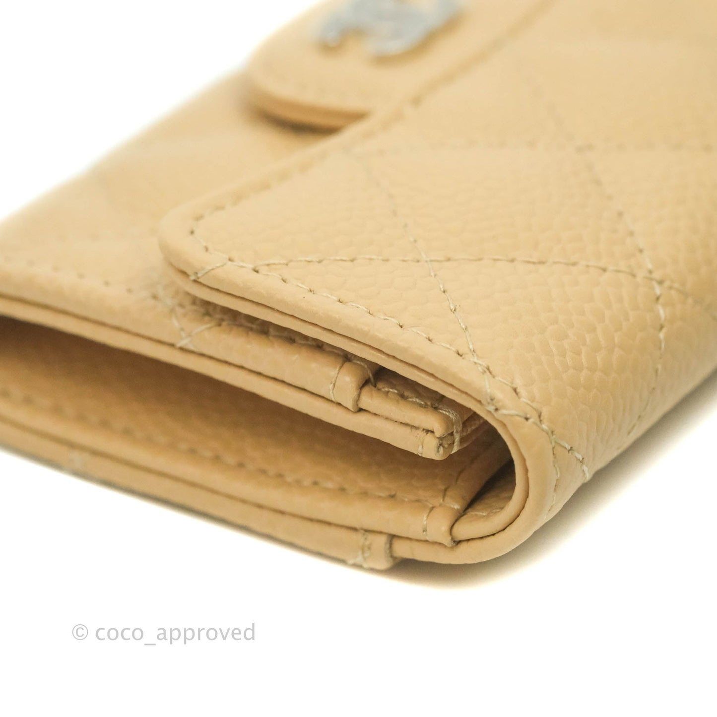 Chanel Quilted Flap Card Holder Beige Caviar Silver Hardware