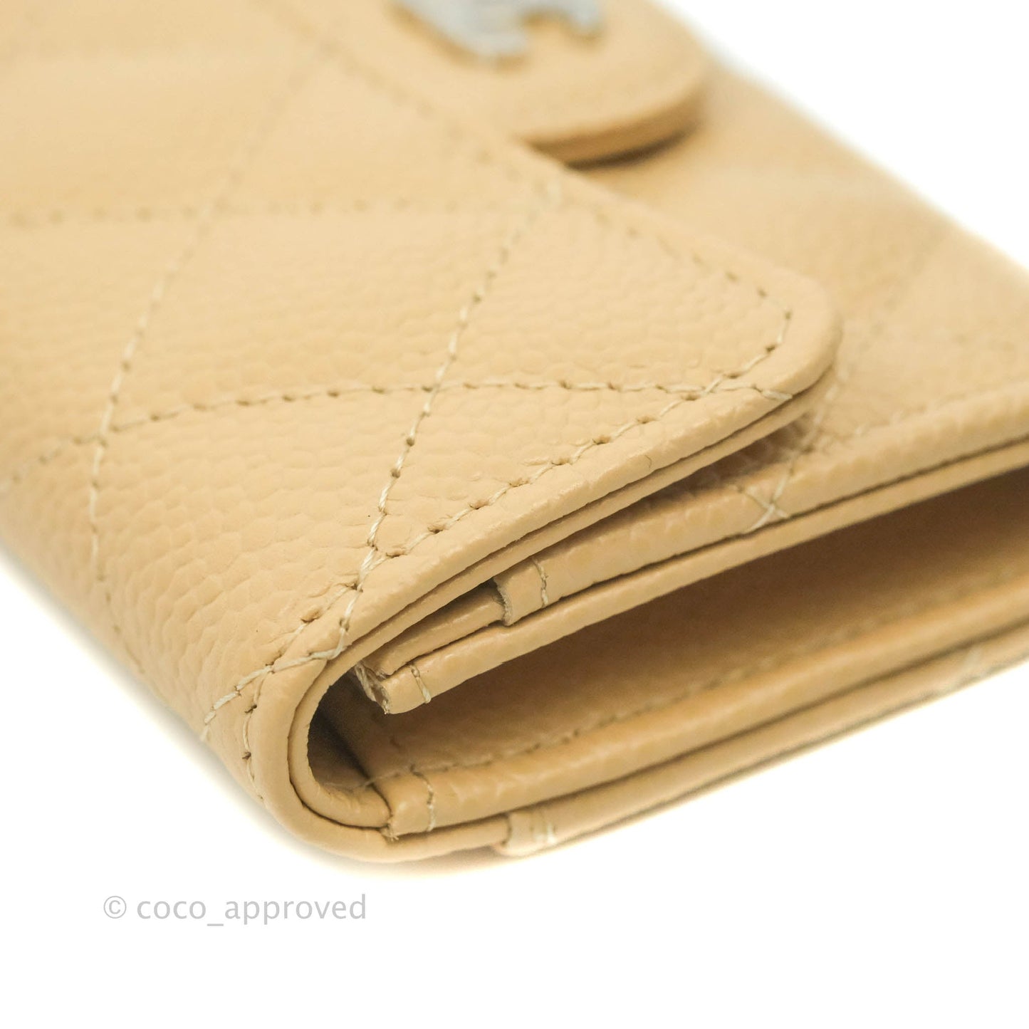 Chanel Quilted Flap Card Holder Beige Caviar Silver Hardware