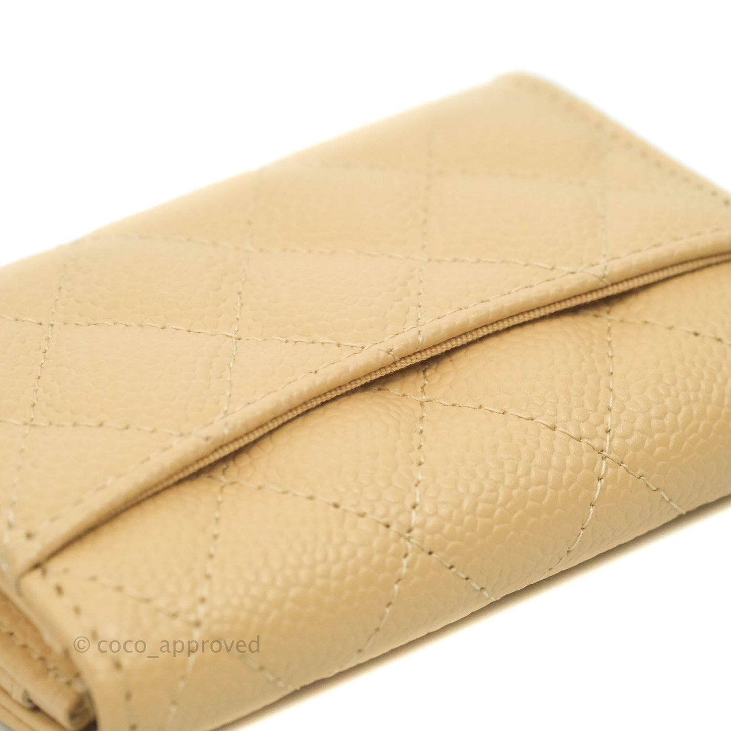 Chanel Quilted Flap Card Holder Beige Caviar Silver Hardware