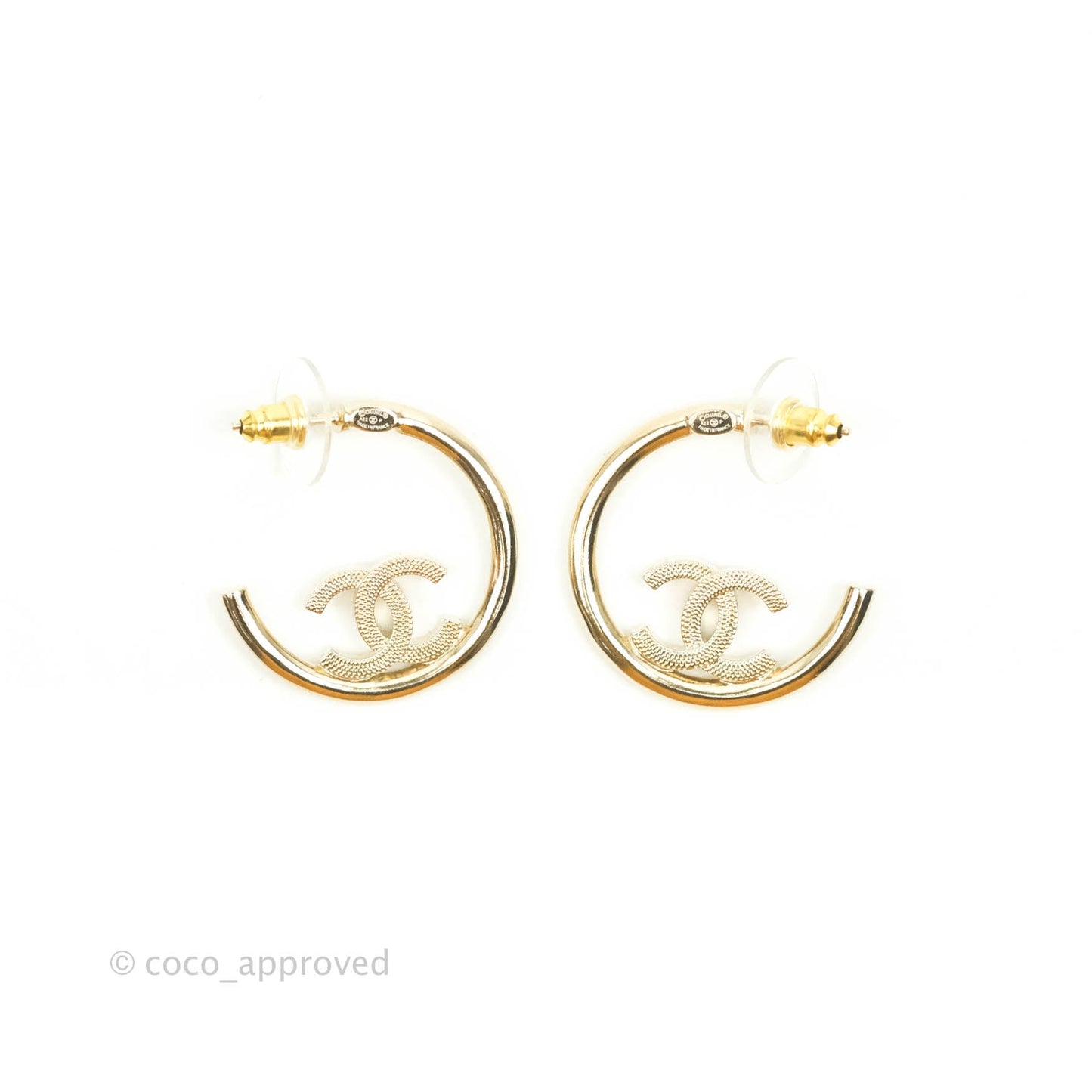 Chanel CC Hoop Earrings Gold Tone 22P