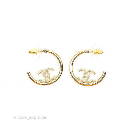 Chanel CC Hoop Earrings Gold Tone 22P