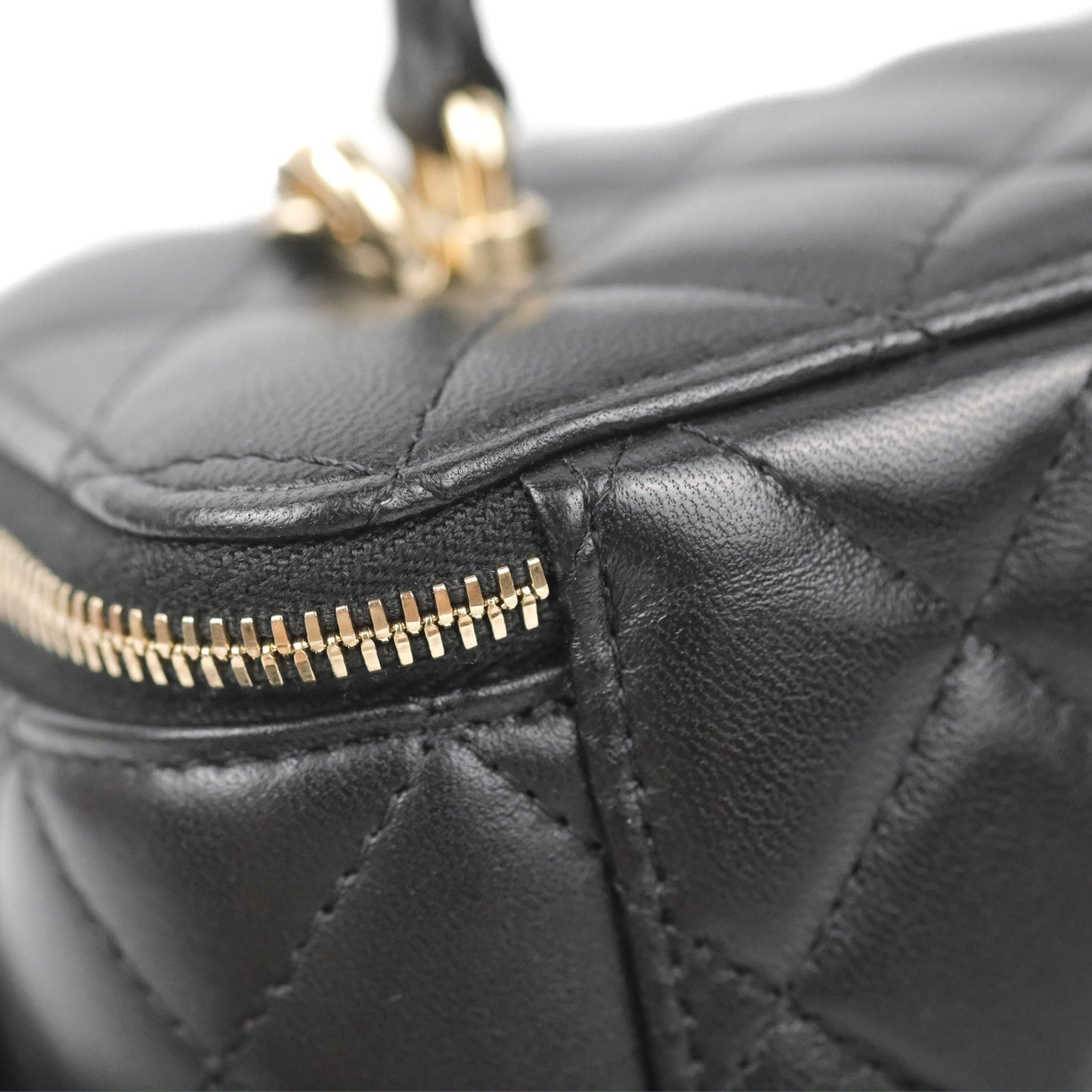 Chanel Vanity Rectangular Top Handle Black Lambskin Gold Hardware