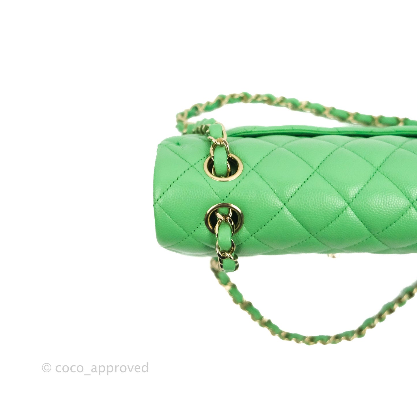 Chanel Small Classic Quilted Flap Green Caviar Gold Hardware