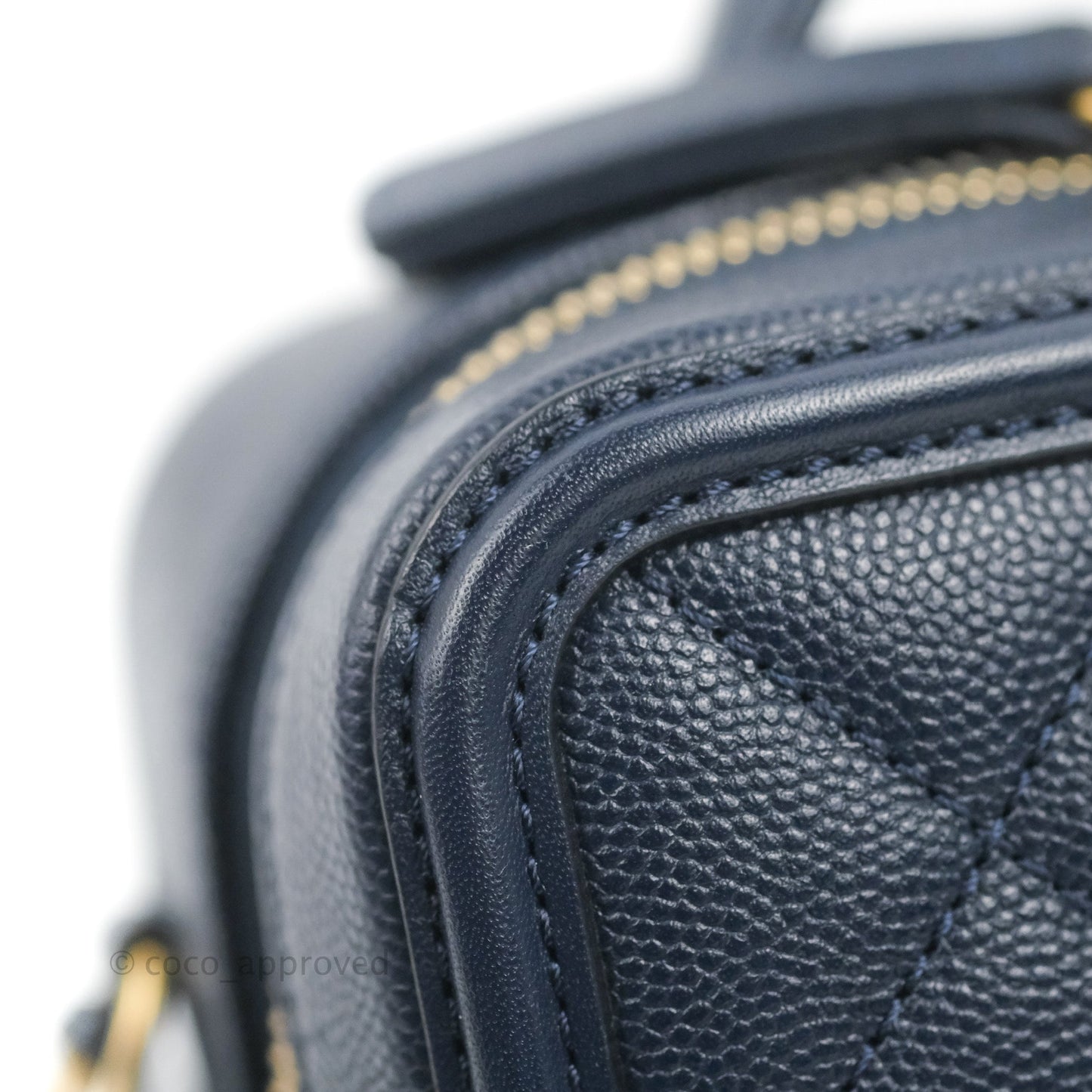 Chanel Quilted Small CC Filigree Vanity Case Navy Caviar Gold Hardware