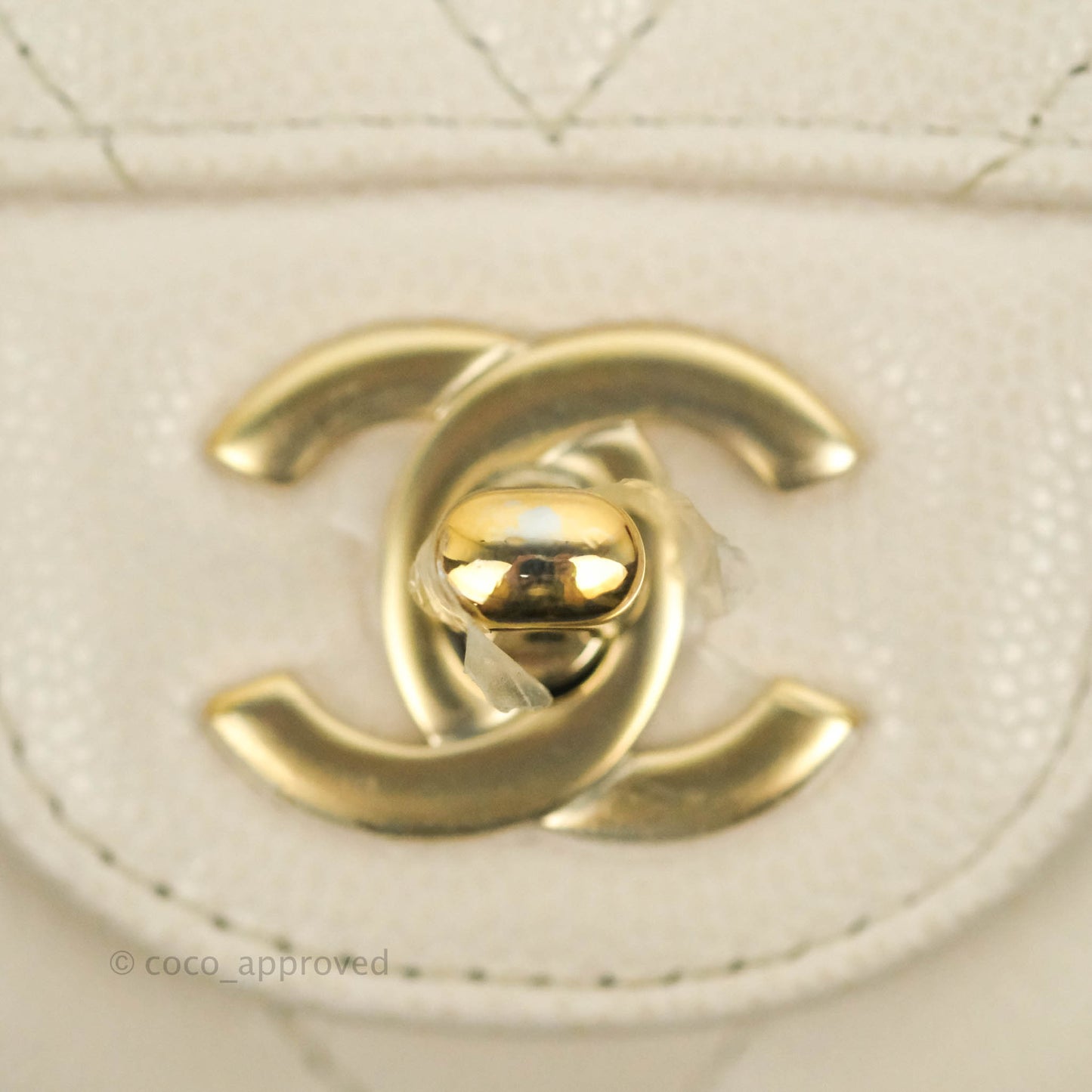 Chanel Classic M/L Medium Double Flap Chevron Ivory Caviar Gold Hardware
