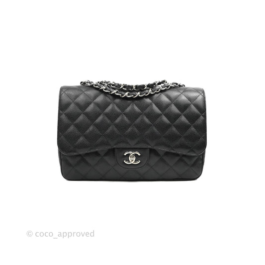 Chanel Jumbo Single Flap Black Caviar Silver Hardware⁣⁣