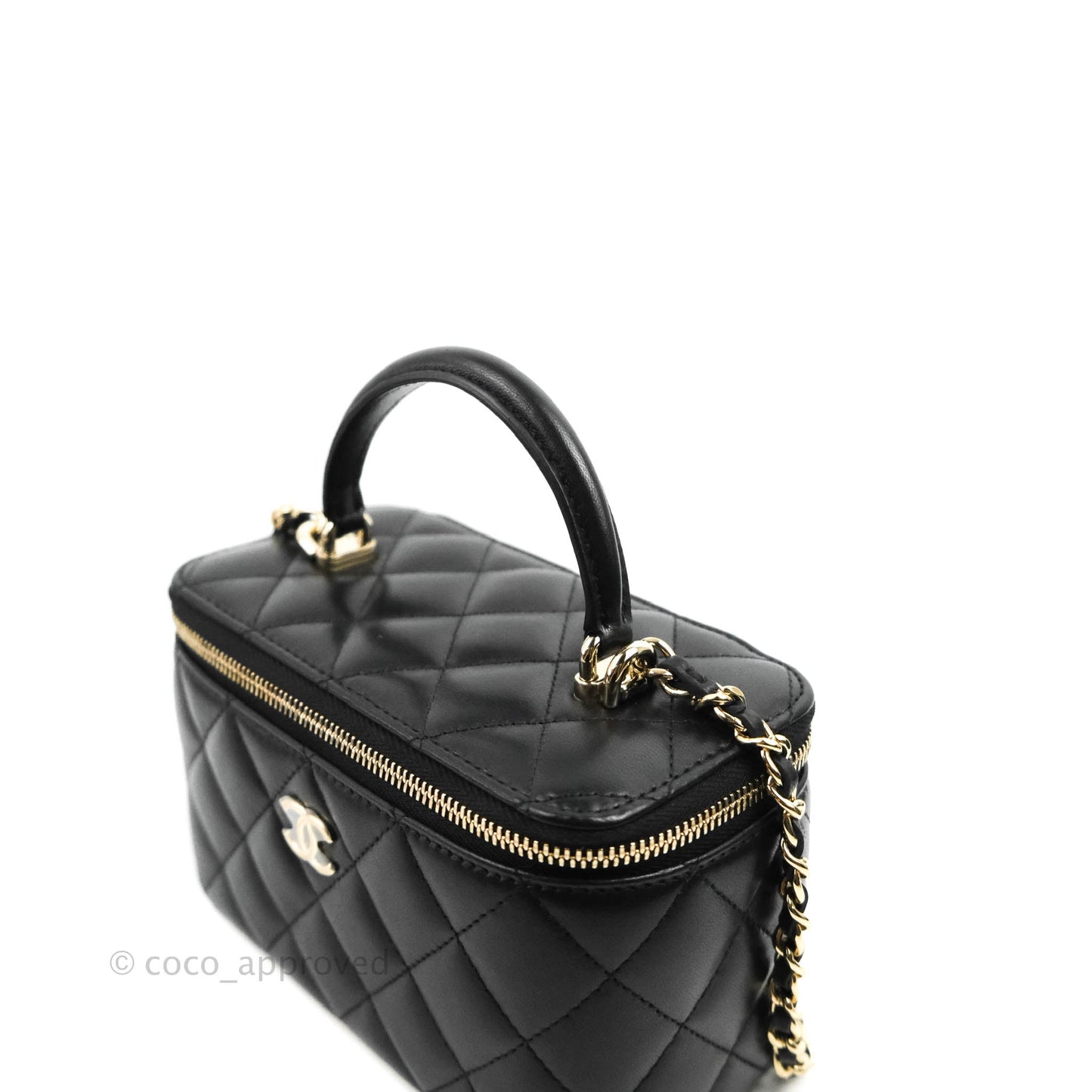 Chanel Vanity Rectangular Top Handle Black Lambskin Gold Hardware