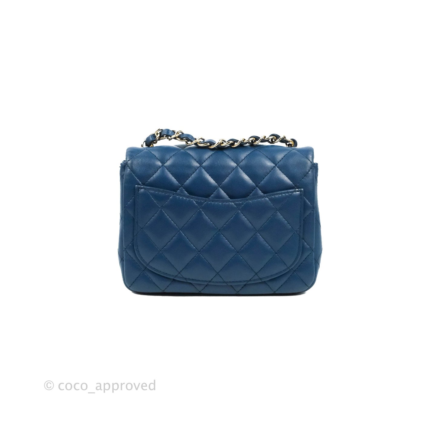 Chanel Quilted Mini Square Blue Lambskin Gold Hardware