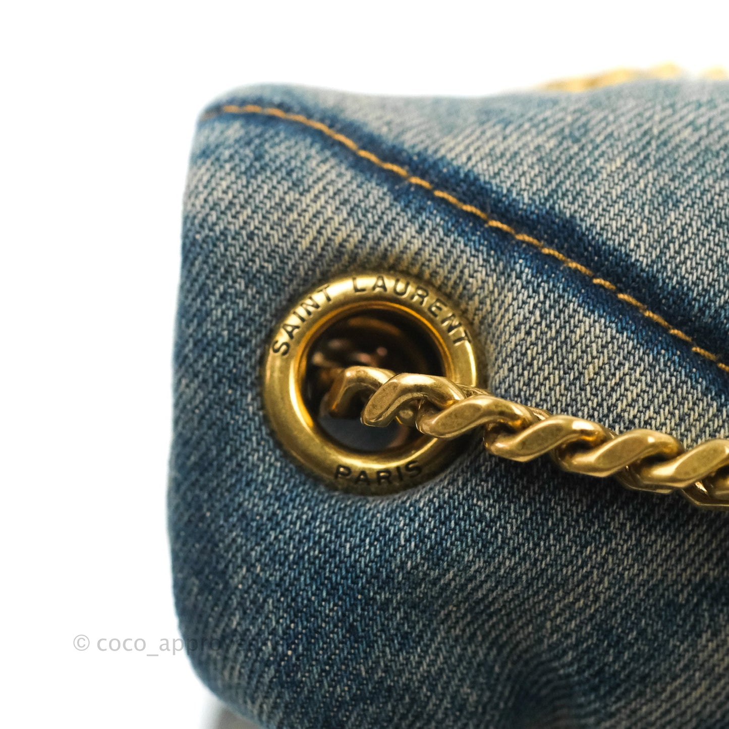 Saint Laurent Puffer Small Chain Bag Vintage Denim Suede Rodeo Blue