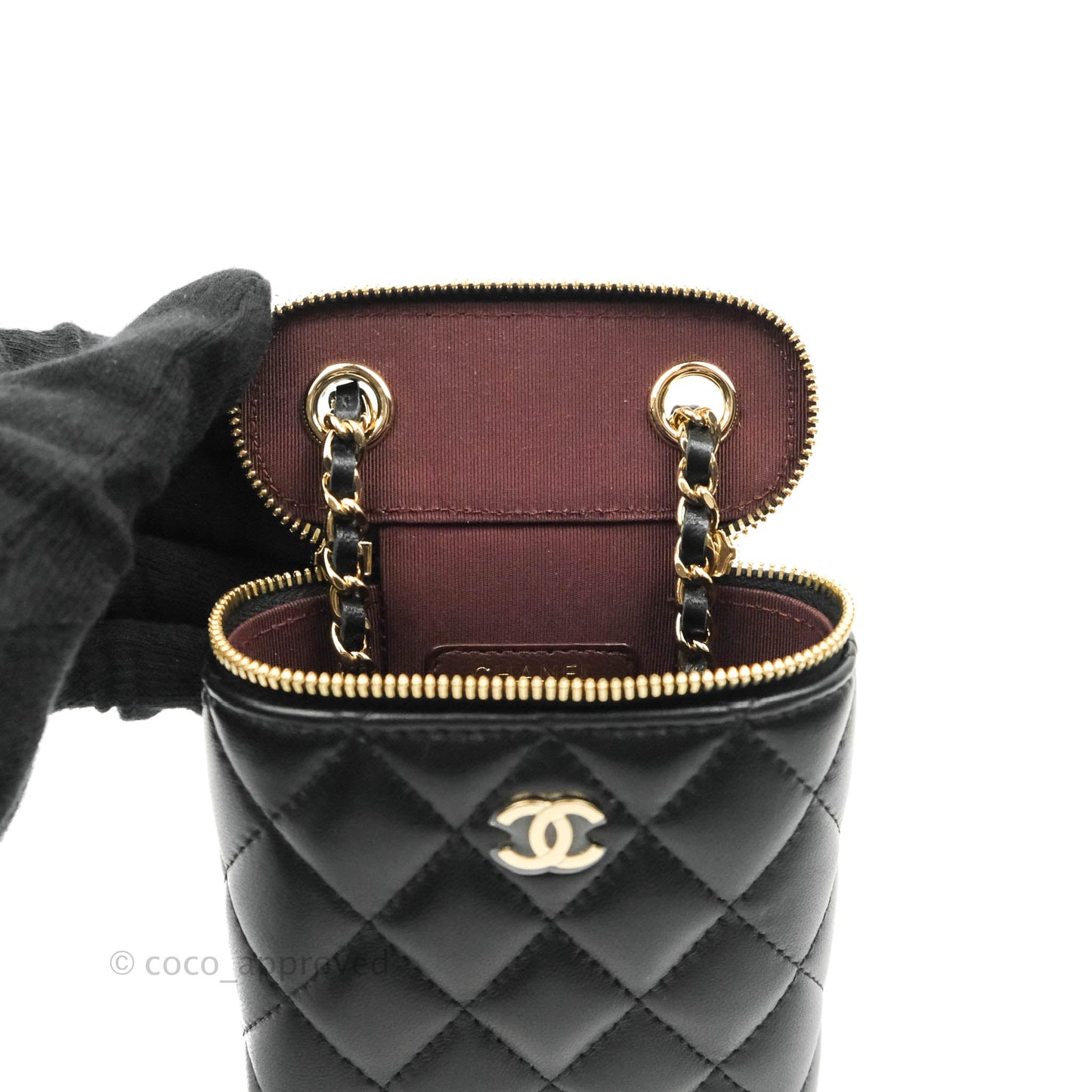 Chanel Classic Mini Vanity With Chain Black Lambskin Gold Hardware