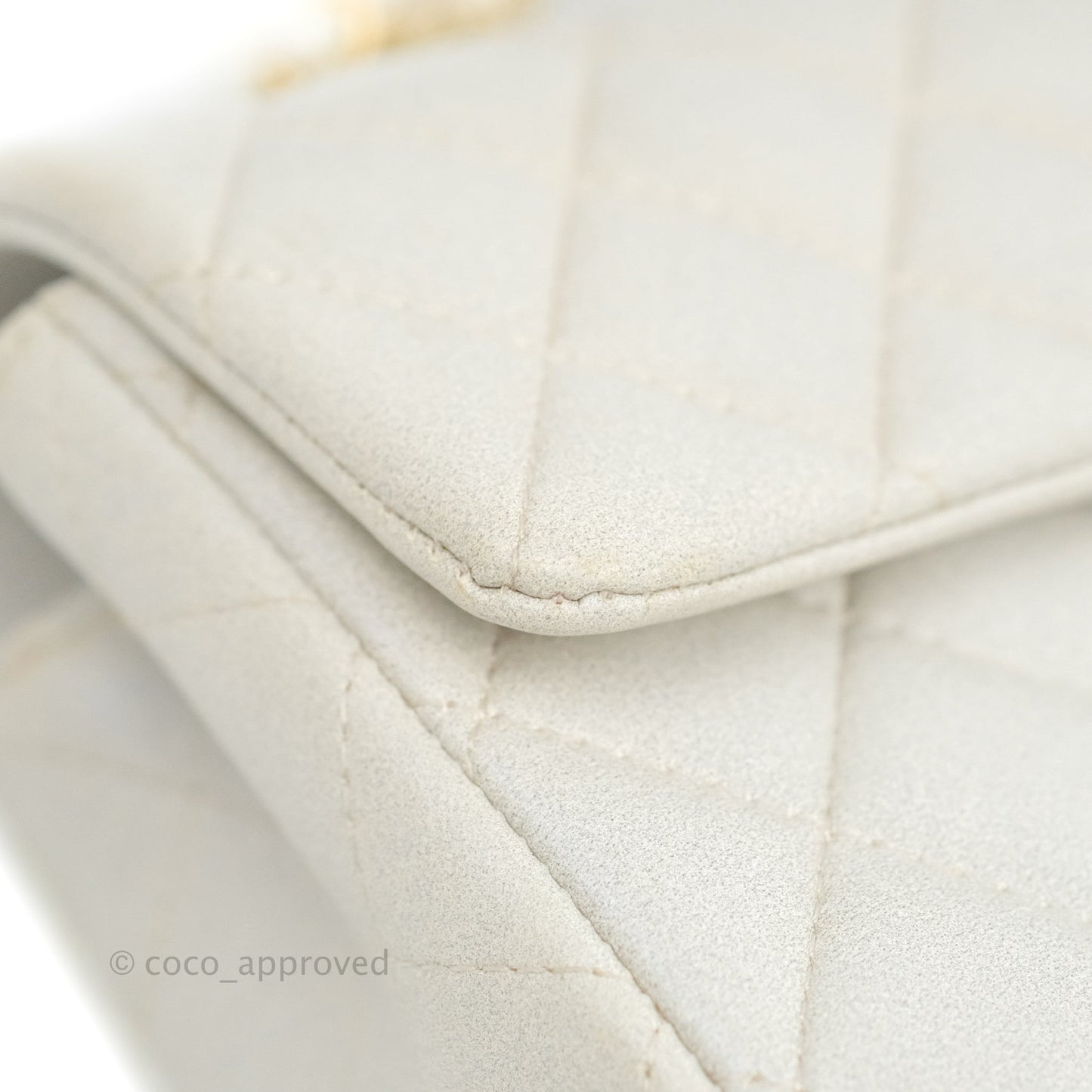 Chanel Top Handle Mini Rectangular Flap Bag Iridescent White Lambskin Aged Gold Hardware