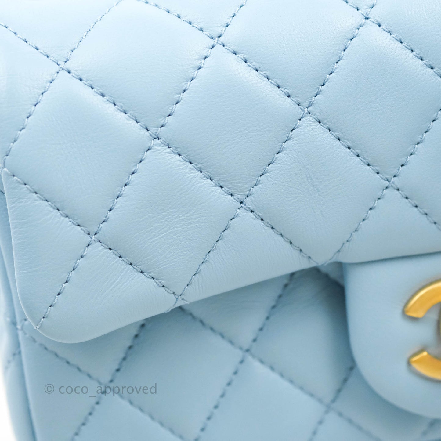 Chanel Mini Rectangular Pearl Crush Quilted Blue Lambskin Aged Gold Hardware