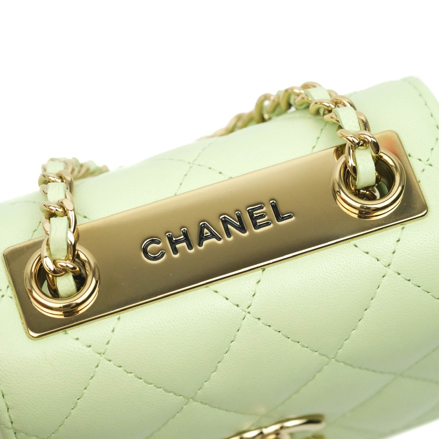 Chanel Mini Quilted Trendy CC Clutch With Chain Light Green Lambskin Gold Hardware