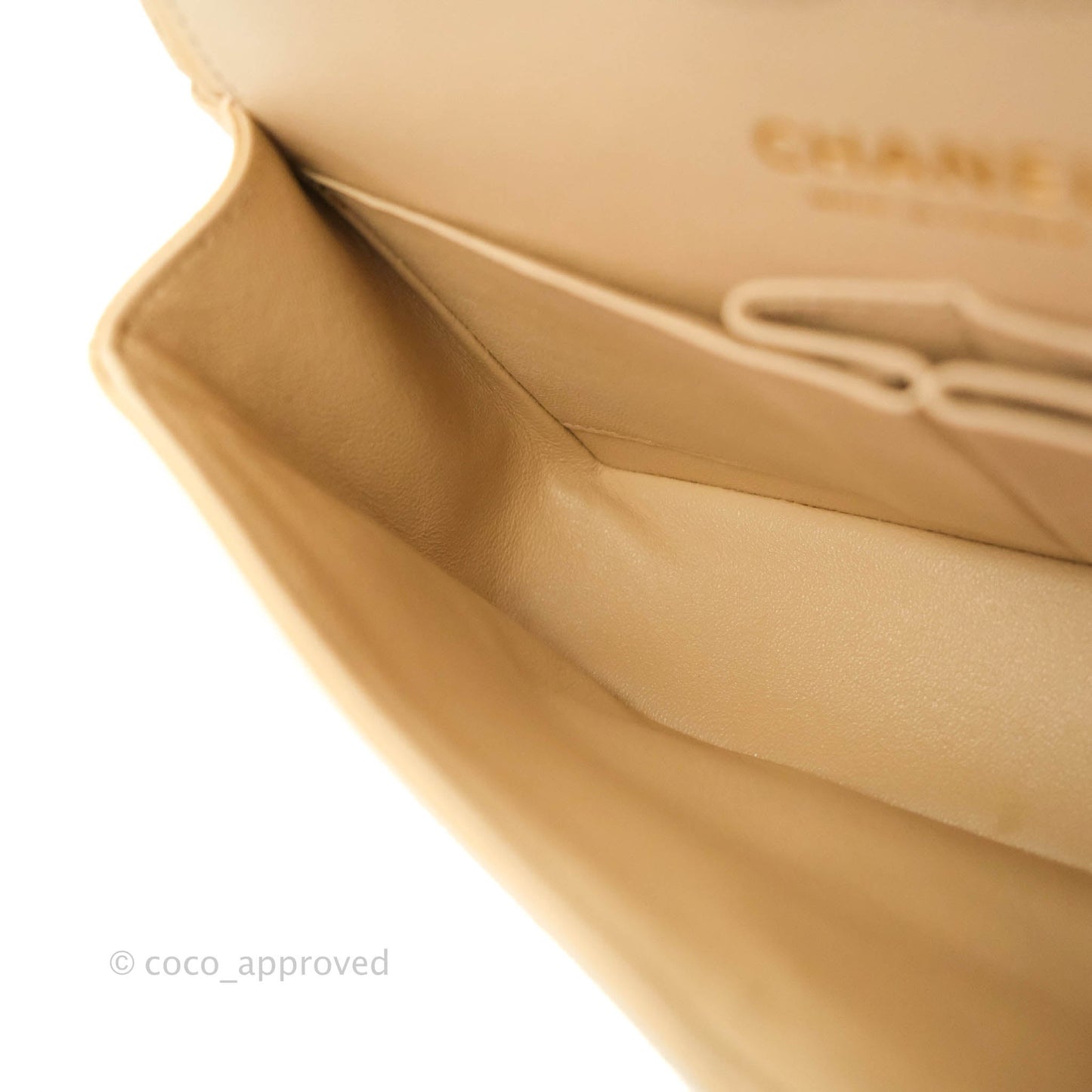 Chanel Small Classic Quilted Flap Beige Caviar Gold Hardware