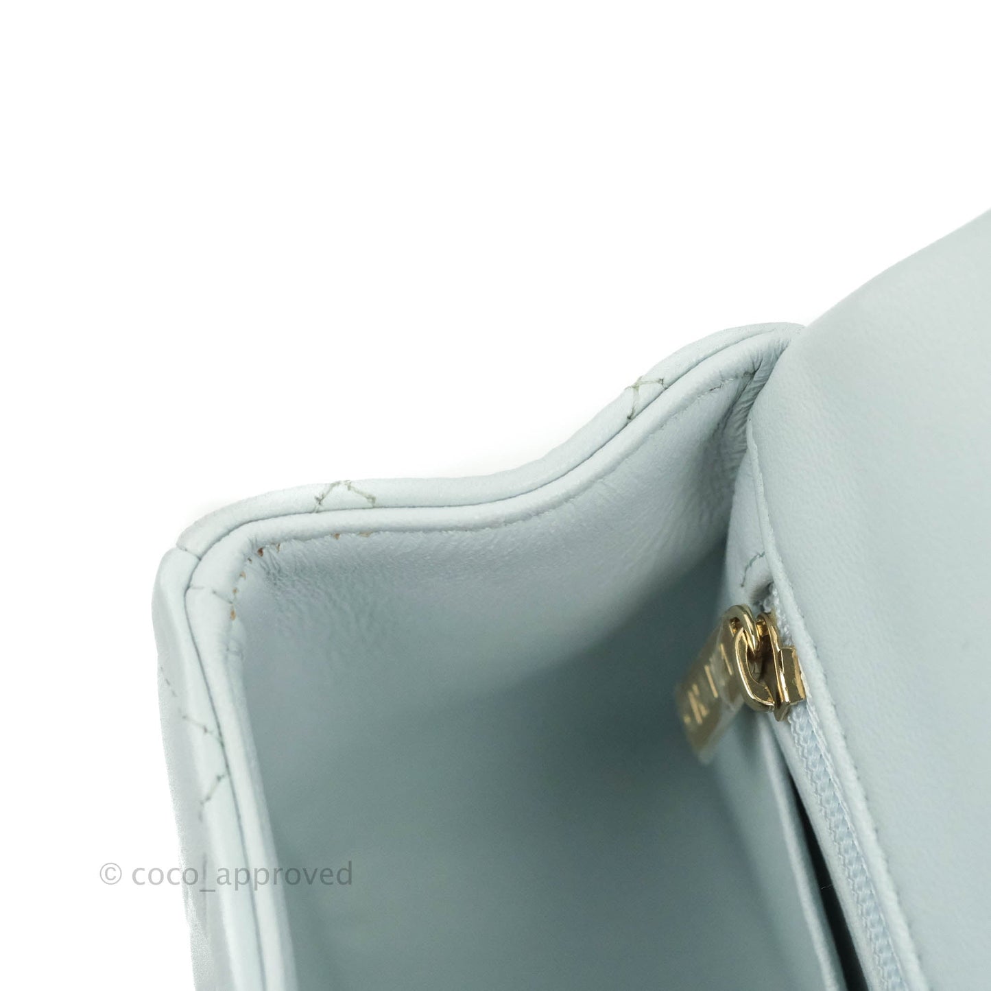 Chanel Top Handle Mini Rectangular Flap Bag Light Blue Lambskin Gold Hardware